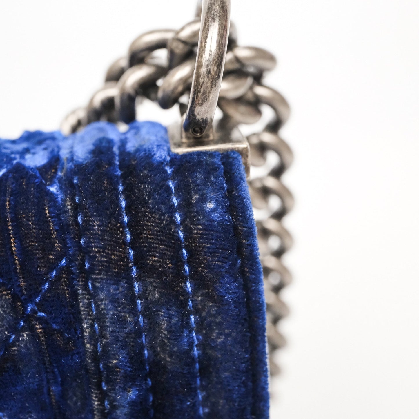 Chanel Quilted Small Boy Blue Velvet Ruthenium Hardware
