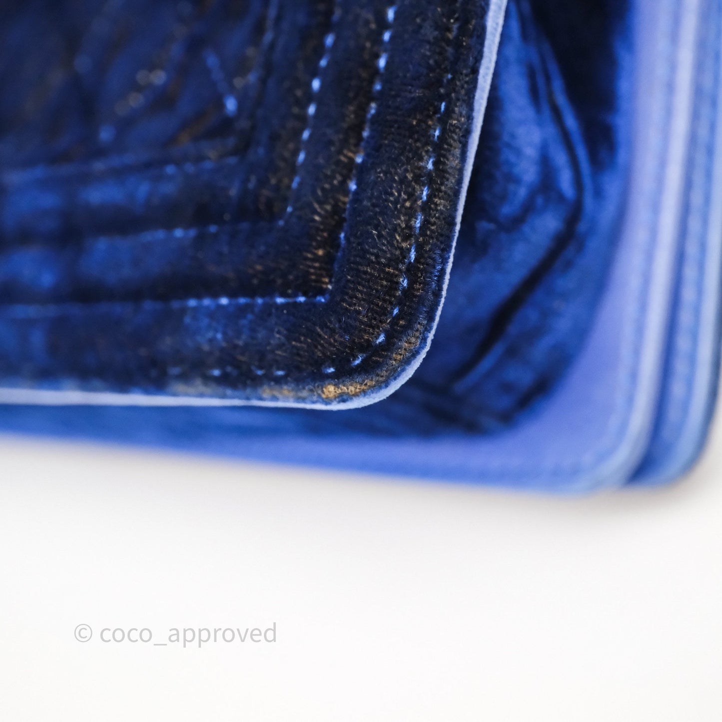 Chanel Quilted Small Boy Blue Velvet Ruthenium Hardware