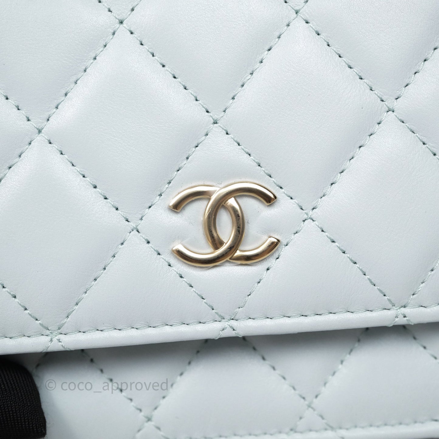 Chanel Quilted Large Pearl Mini Wallet On Chain WOC Blue Lambskin Gold Hardware
