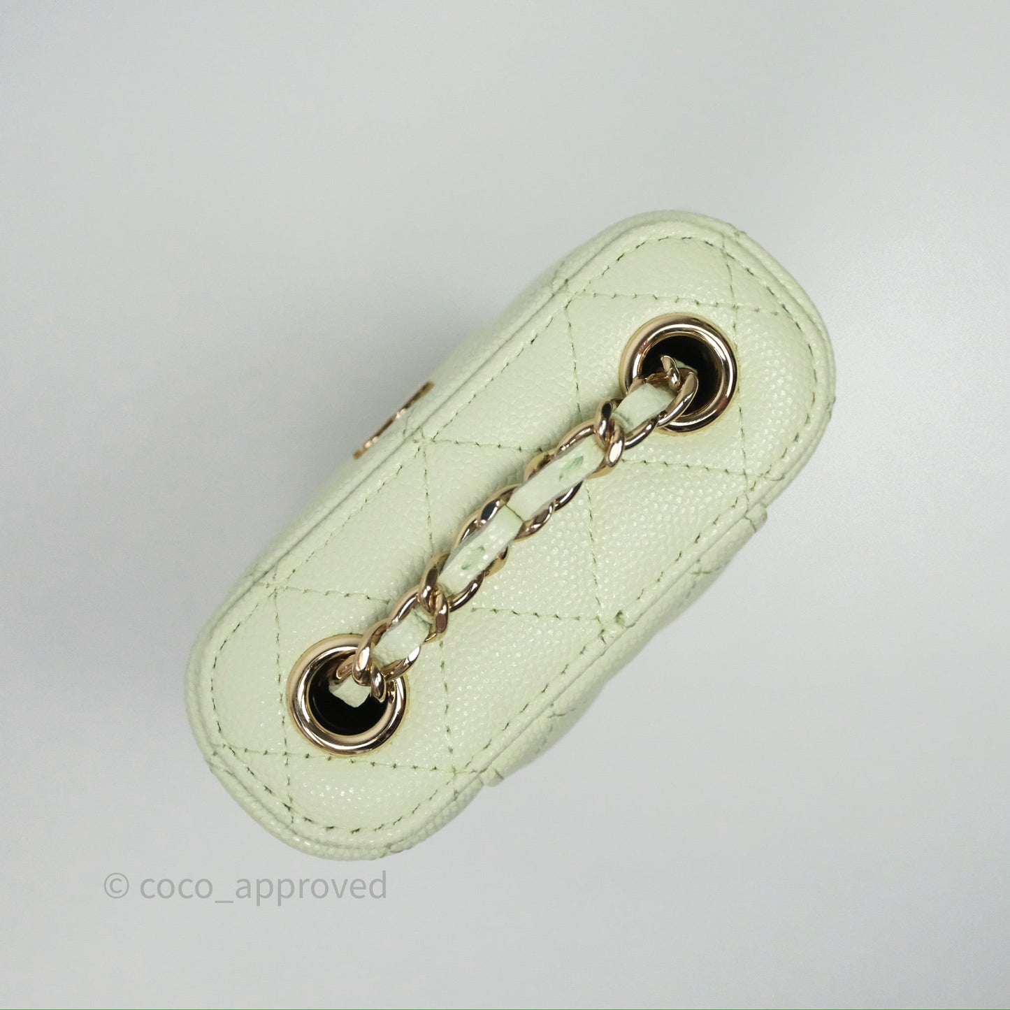 Chanel Vanity Phone Holder With Chain Light Mint Green Caviar Gold Hardware