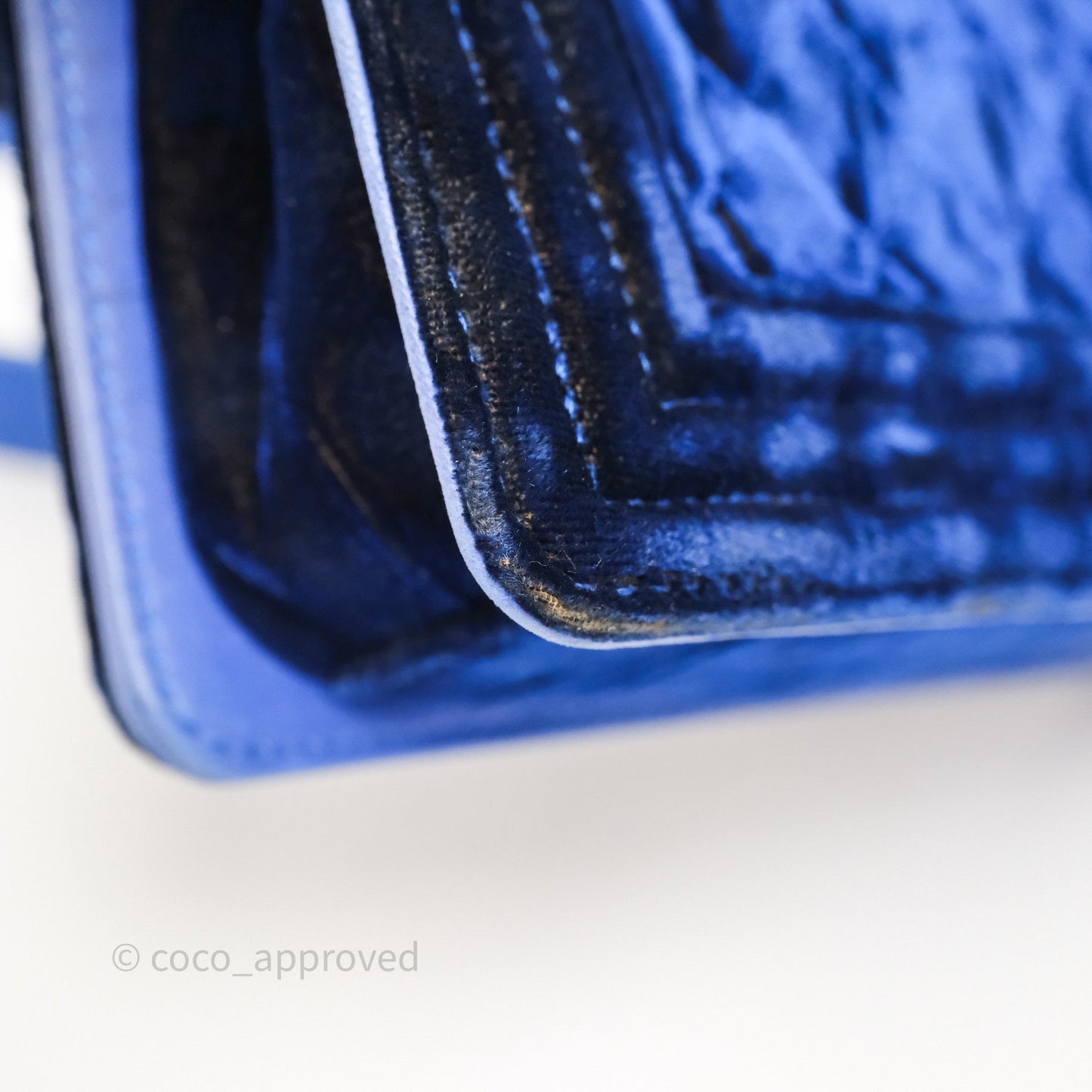 Chanel Quilted Small Boy Blue Velvet Ruthenium Hardware