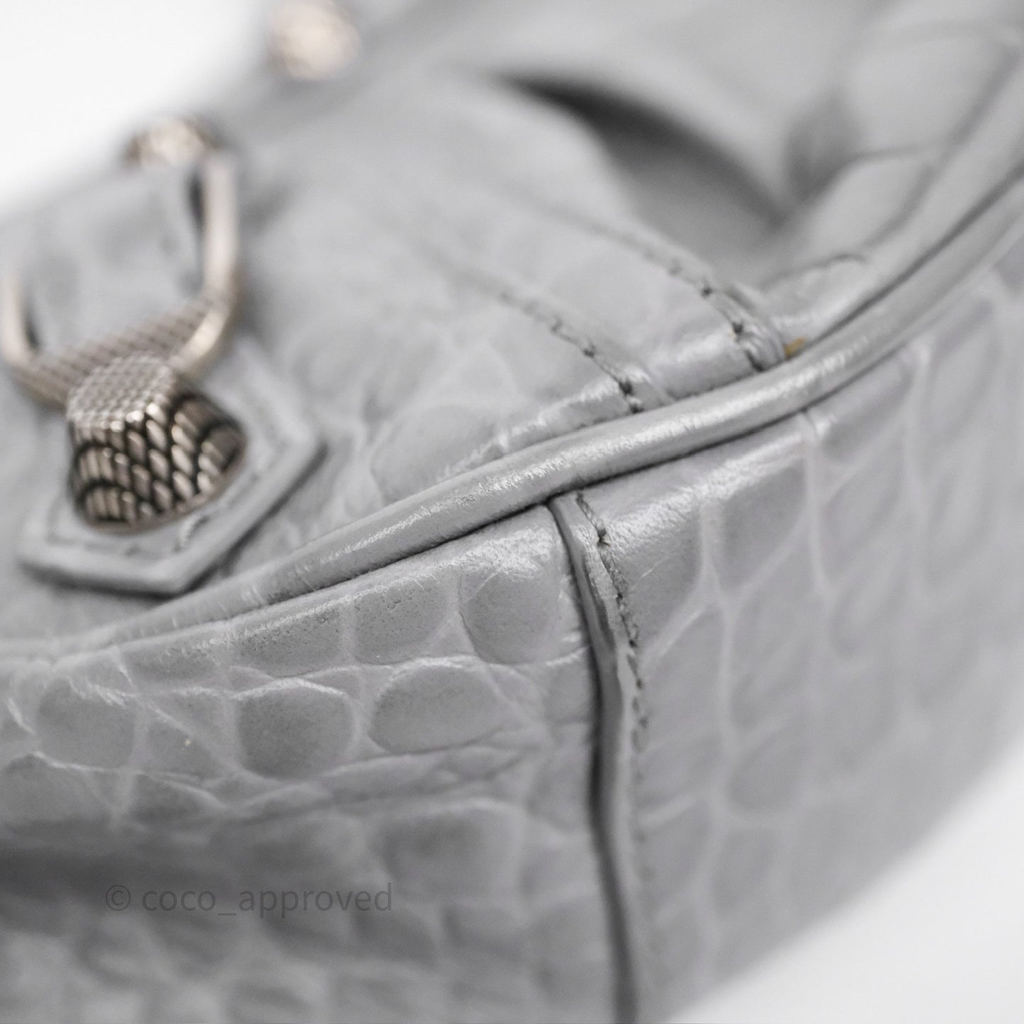 Balenciaga XS Le Cagole Shoulder Bag Grey Croc Embossed Leather