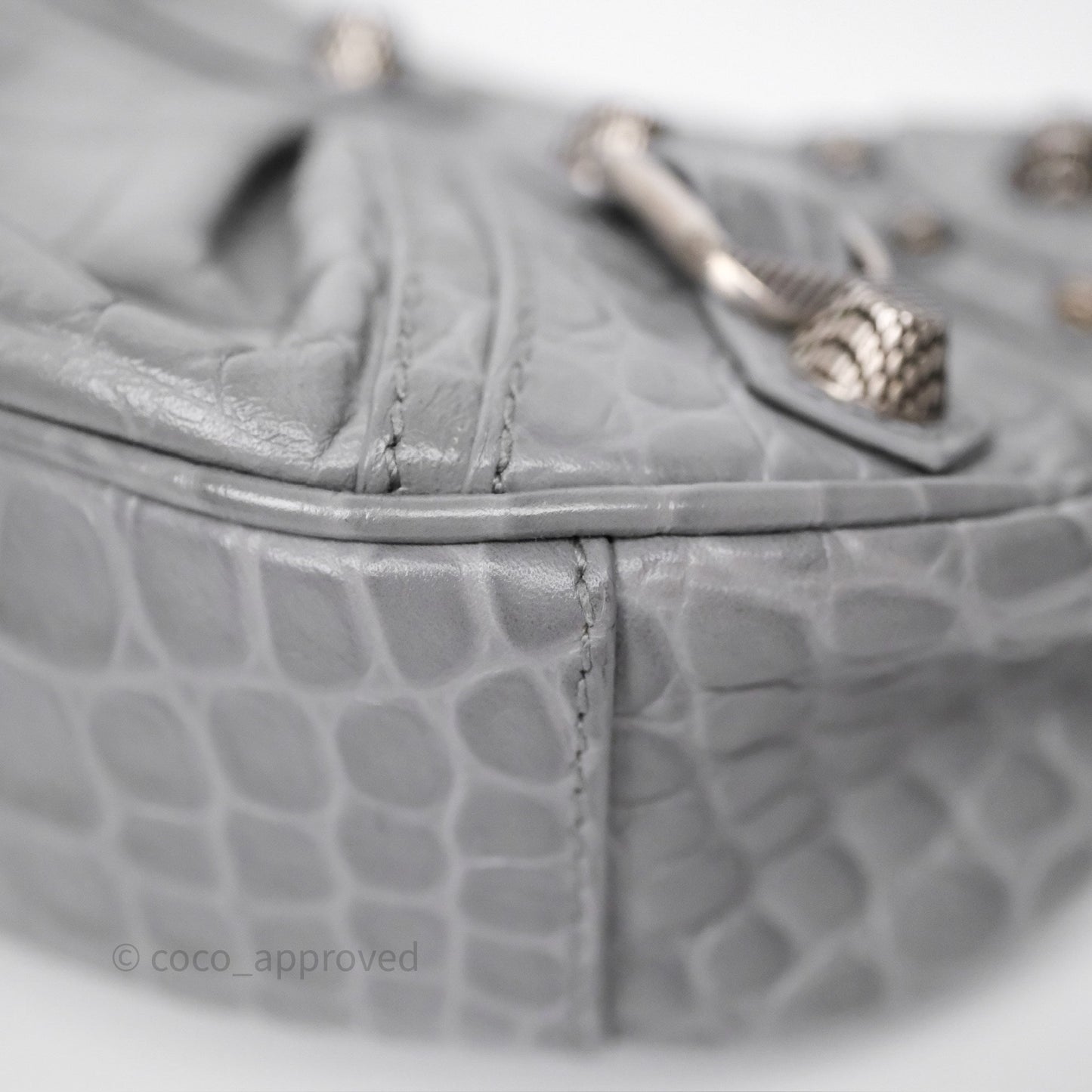 Balenciaga XS Le Cagole Shoulder Bag Grey Croc Embossed Leather