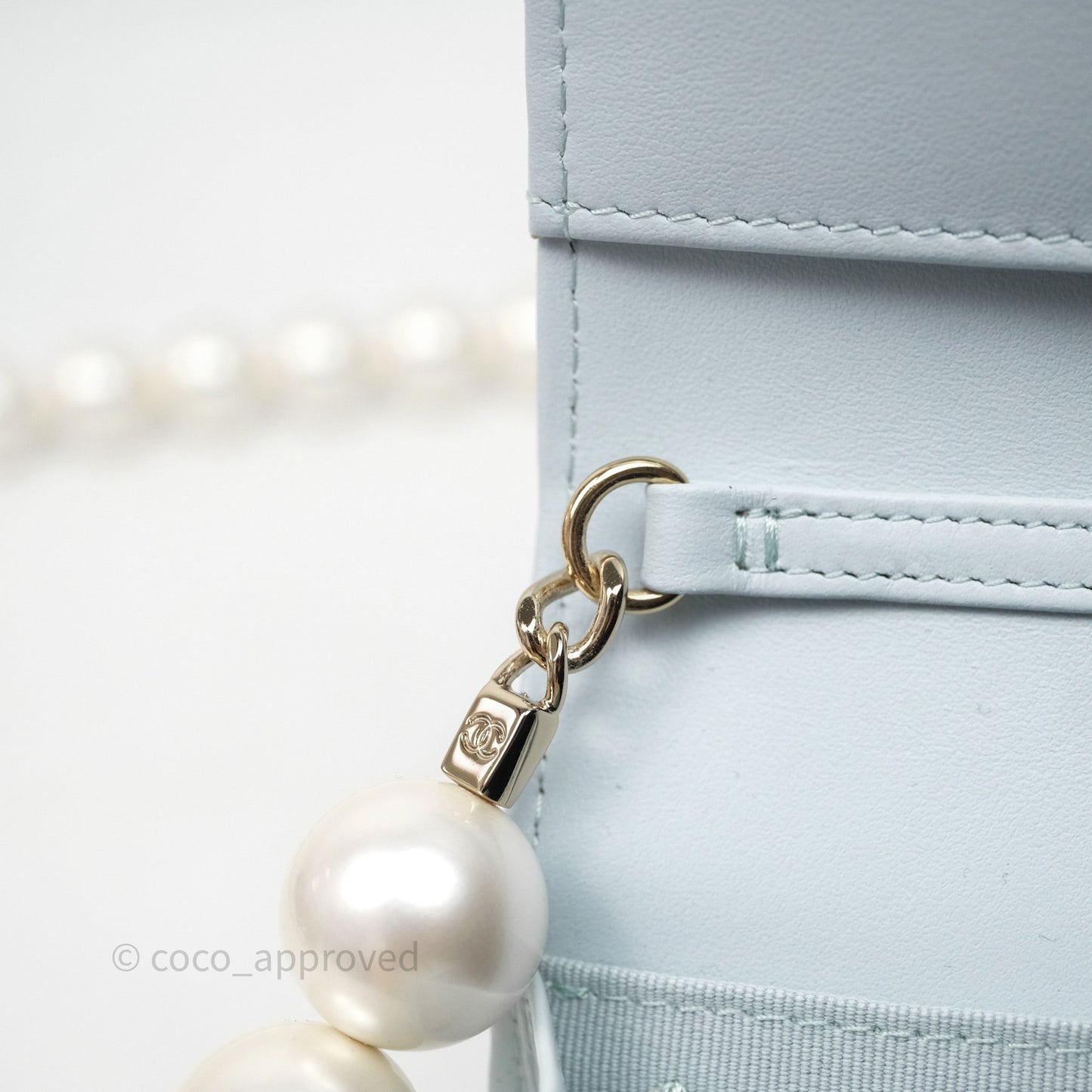 Chanel Quilted Large Pearl Mini Wallet On Chain WOC Blue Lambskin Gold Hardware