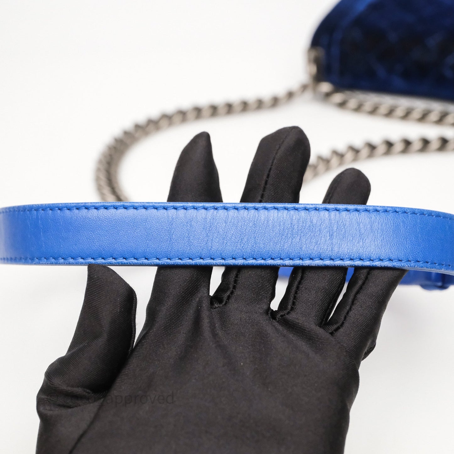 Chanel Quilted Small Boy Blue Velvet Ruthenium Hardware