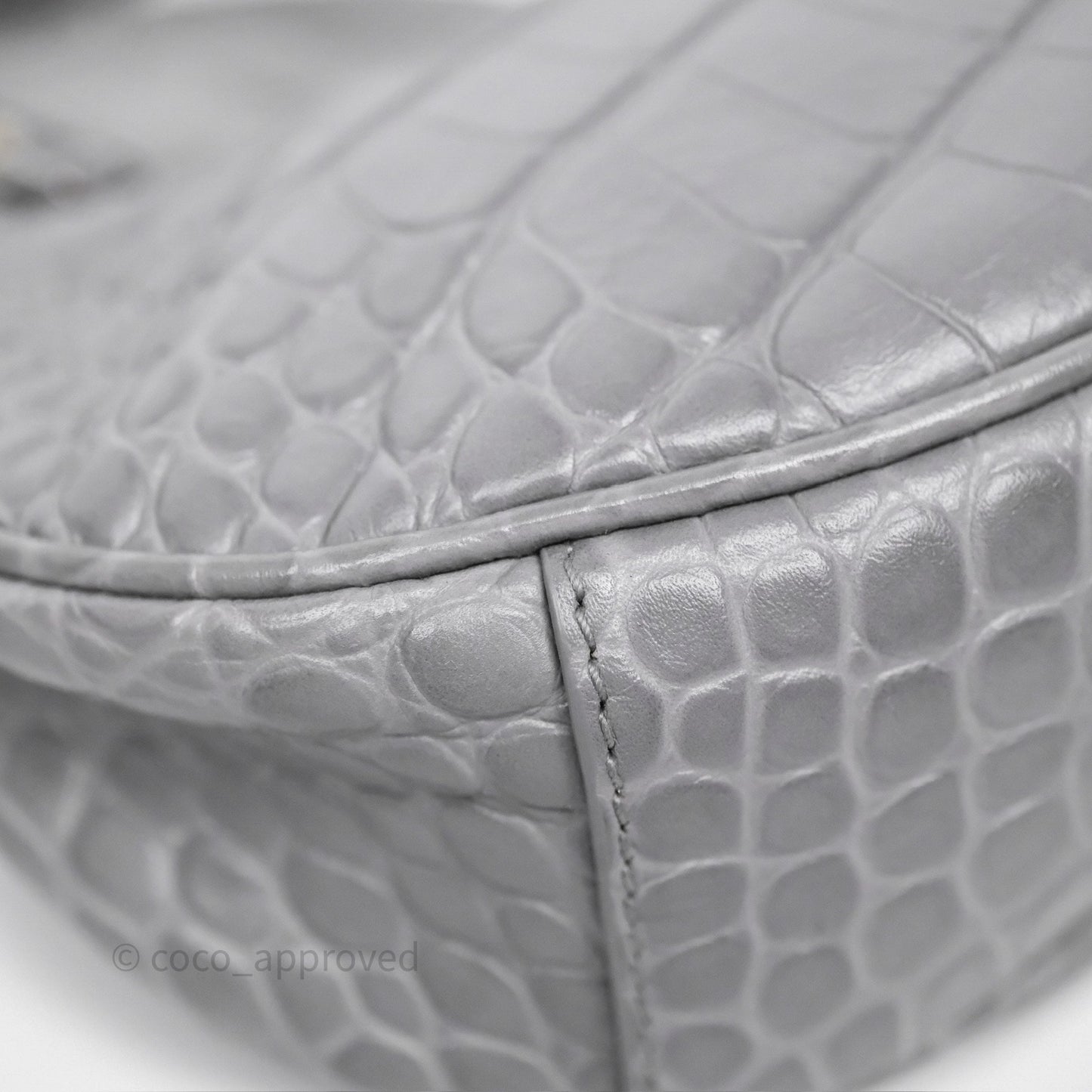 Balenciaga XS Le Cagole Shoulder Bag Grey Croc Embossed Leather