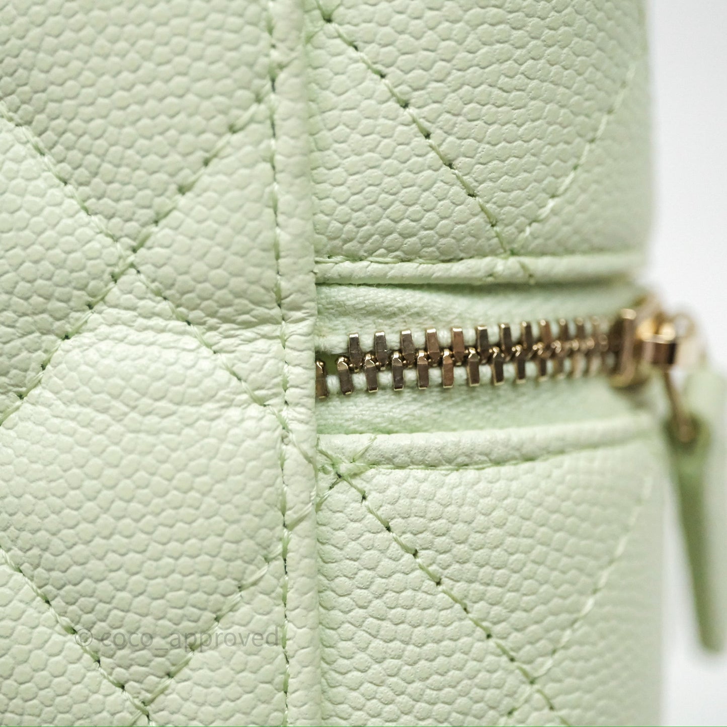 Chanel Vanity Phone Holder With Chain Light Mint Green Caviar Gold Hardware