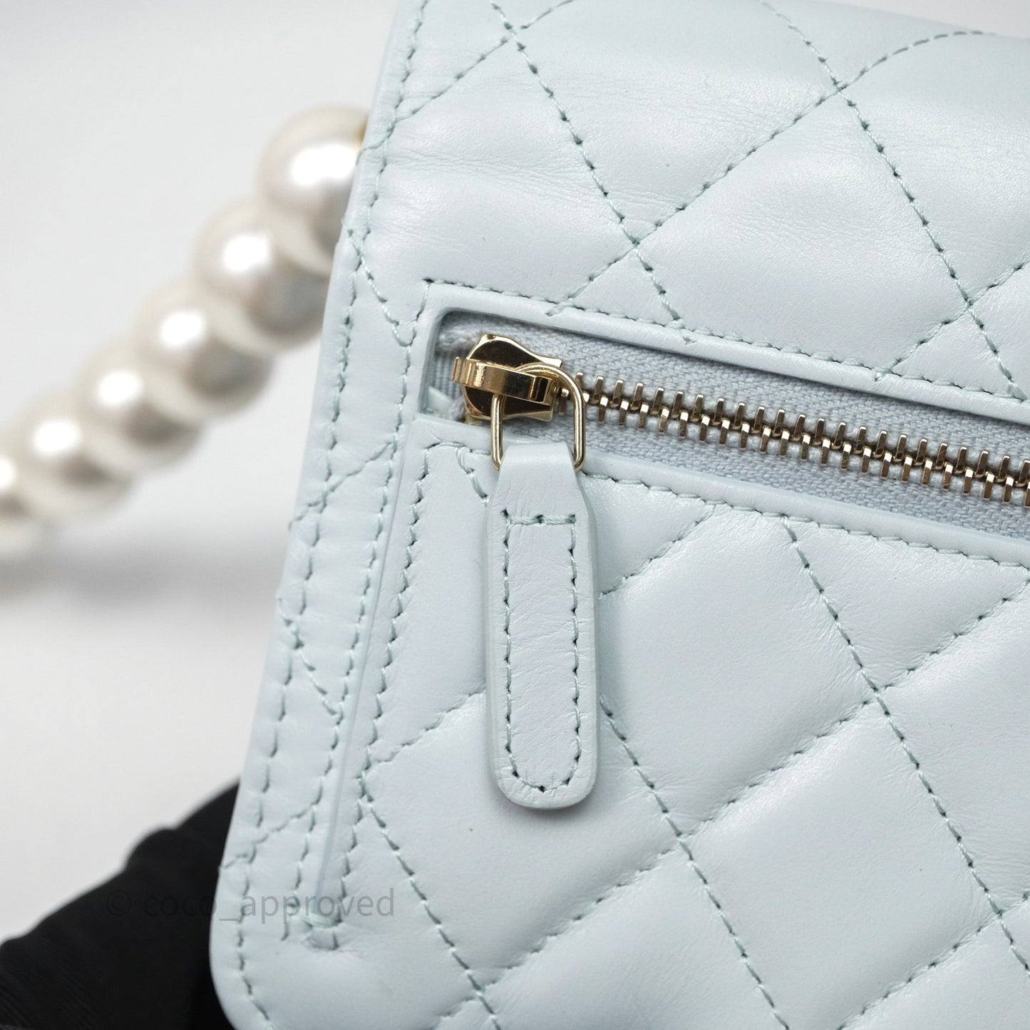Chanel Quilted Large Pearl Mini Wallet On Chain WOC Blue Lambskin Gold Hardware