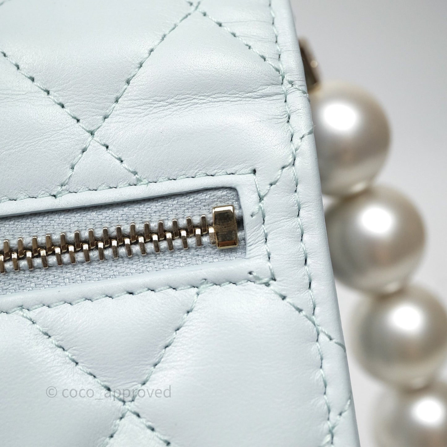 Chanel Quilted Large Pearl Mini Wallet On Chain WOC Blue Lambskin Gold Hardware