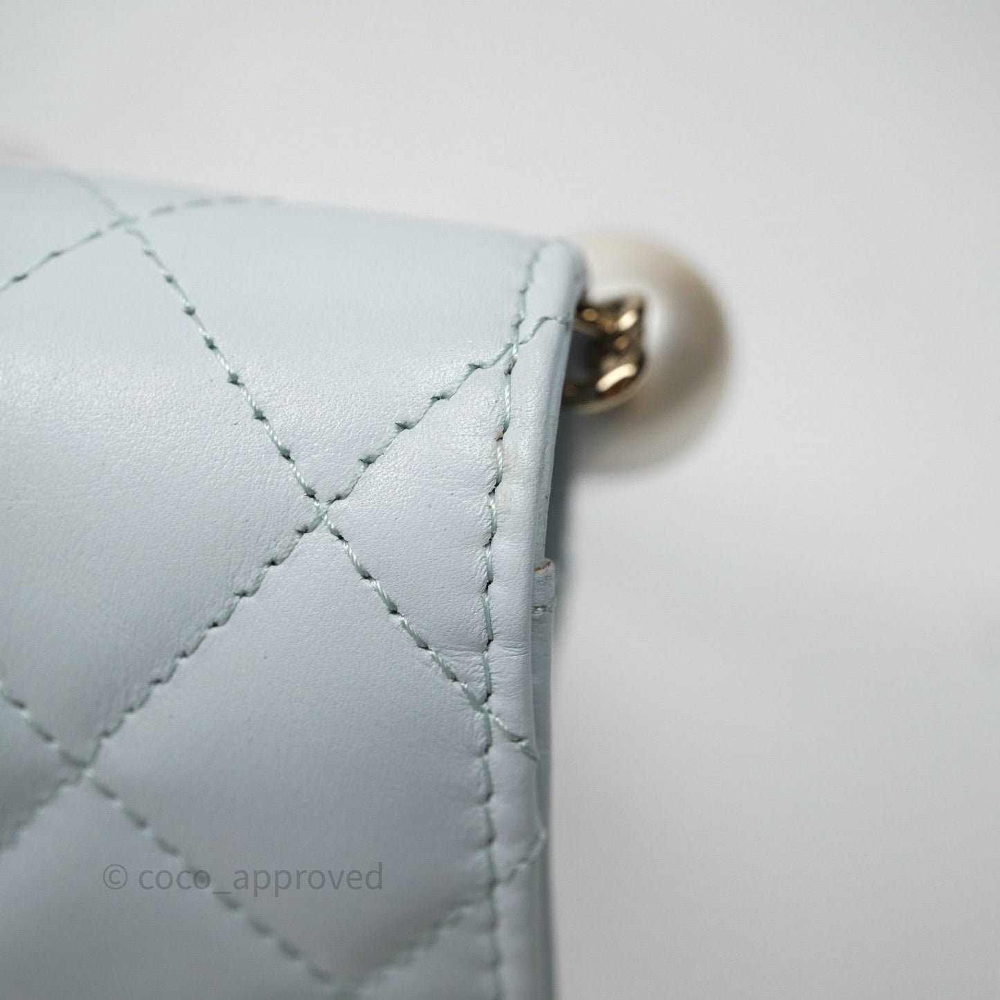 Chanel Quilted Large Pearl Mini Wallet On Chain WOC Blue Lambskin Gold Hardware