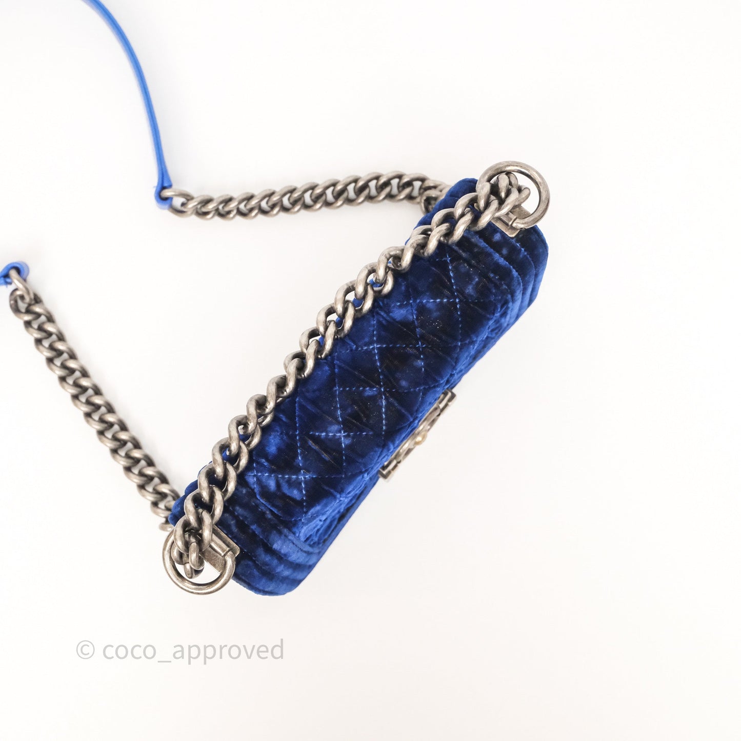 Chanel Quilted Small Boy Blue Velvet Ruthenium Hardware