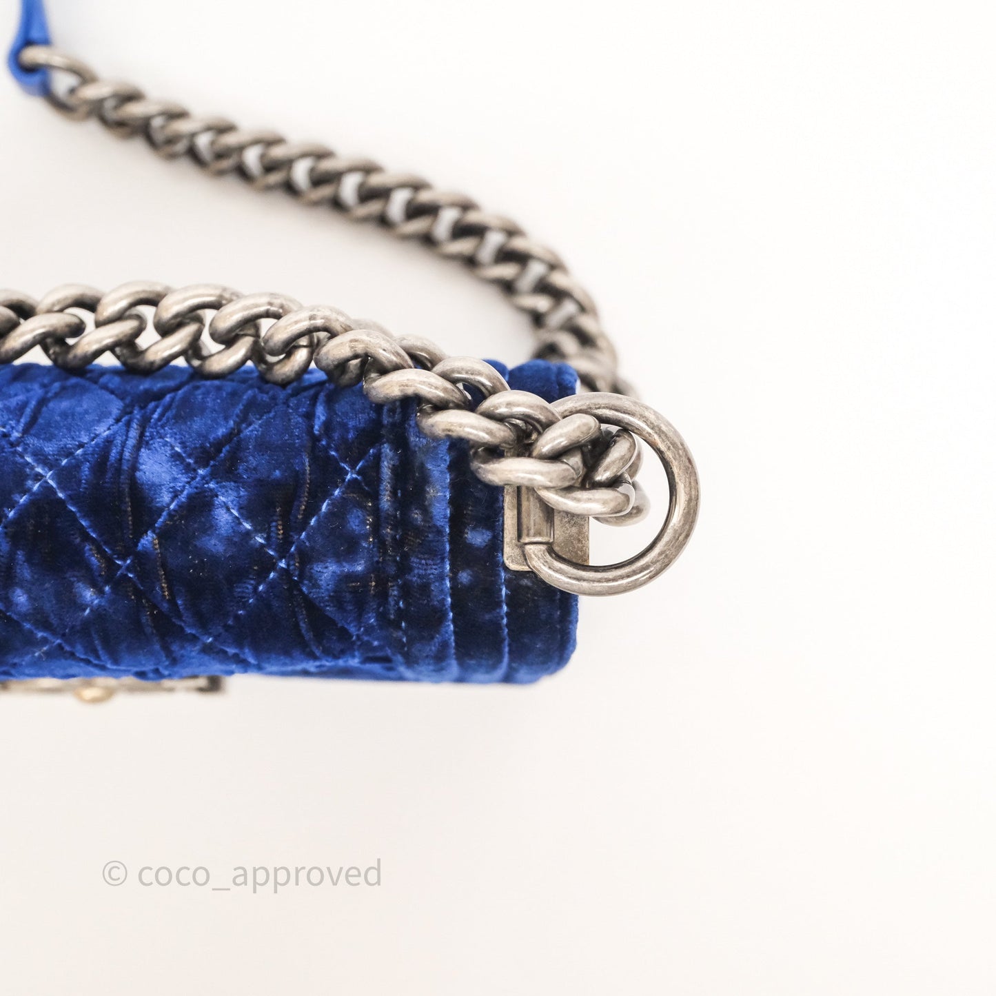 Chanel Quilted Small Boy Blue Velvet Ruthenium Hardware