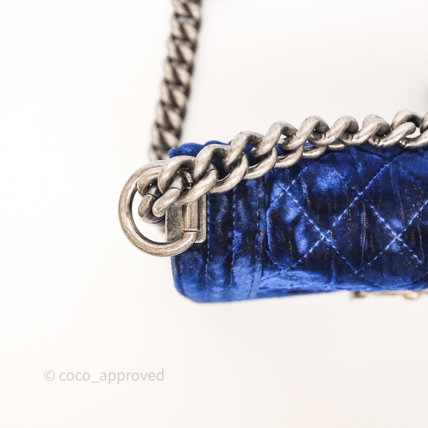 Chanel Quilted Small Boy Blue Velvet Ruthenium Hardware