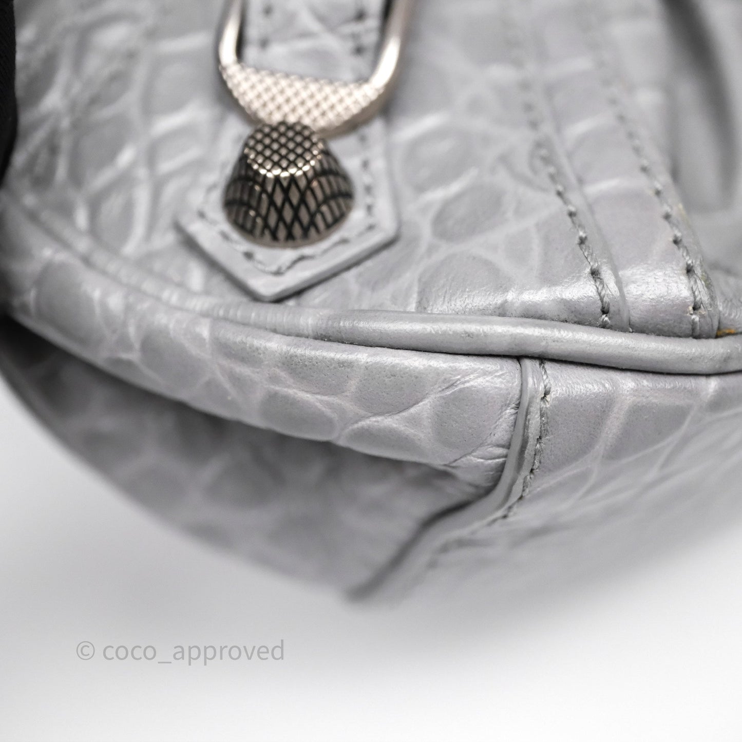 Balenciaga XS Le Cagole Shoulder Bag Grey Croc Embossed Leather