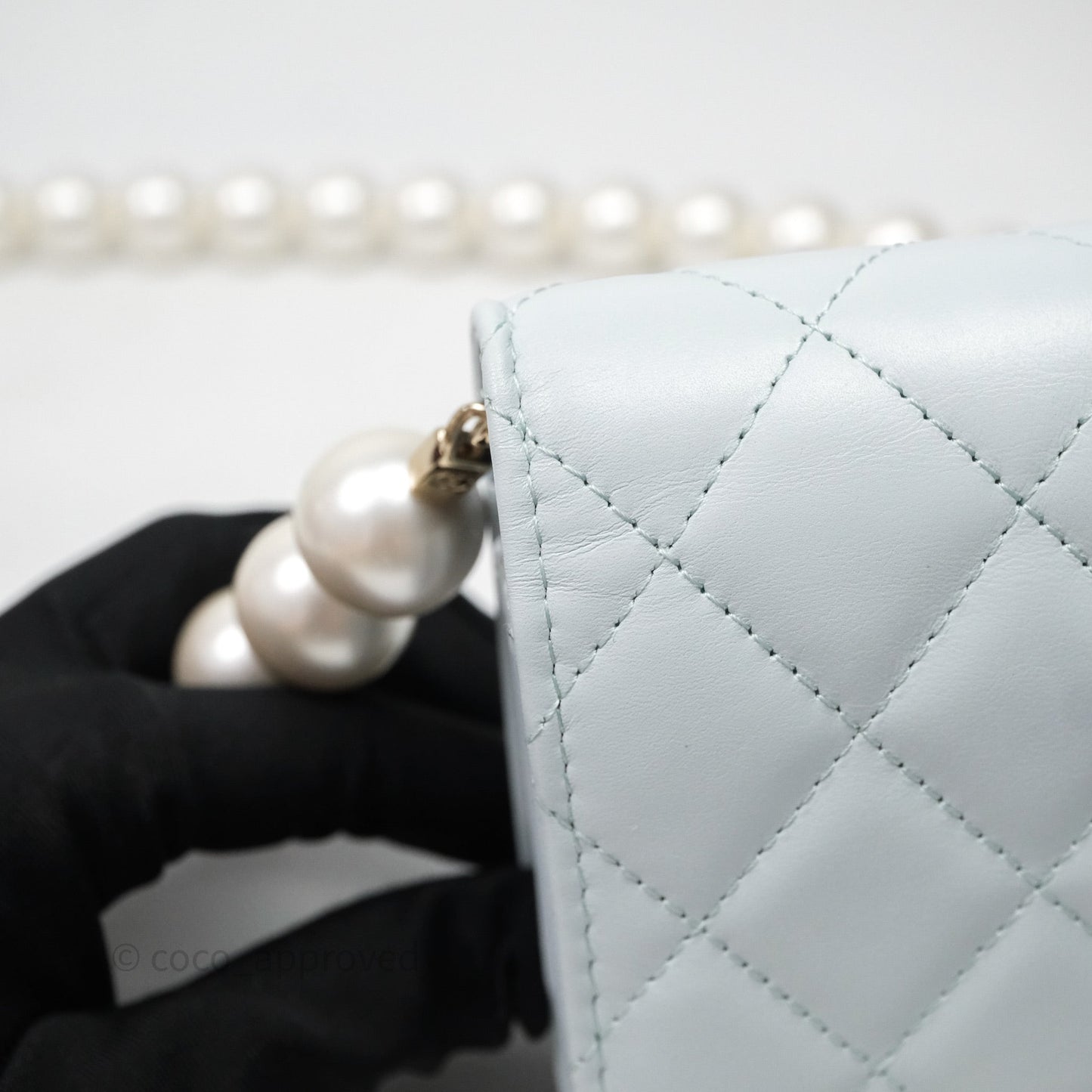Chanel Quilted Large Pearl Mini Wallet On Chain WOC Blue Lambskin Gold Hardware
