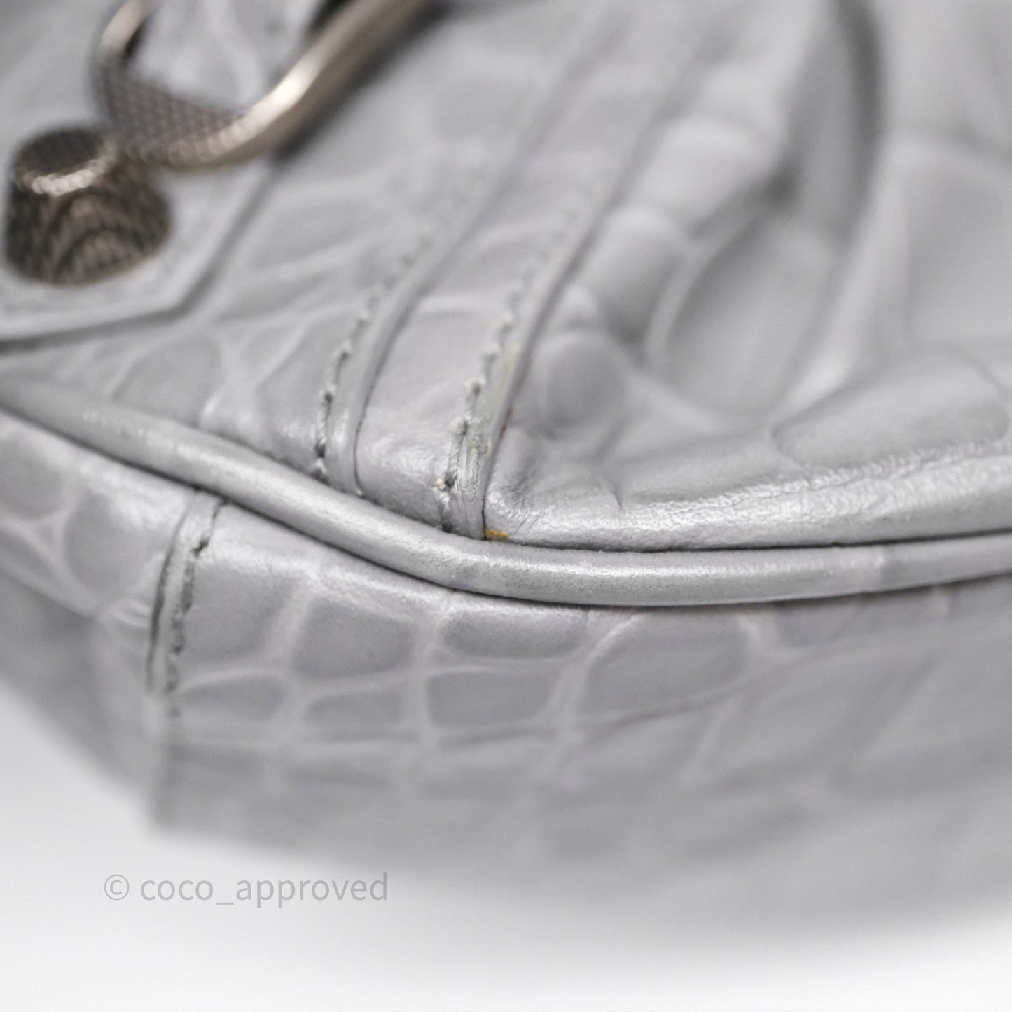 Balenciaga XS Le Cagole Shoulder Bag Grey Croc Embossed Leather