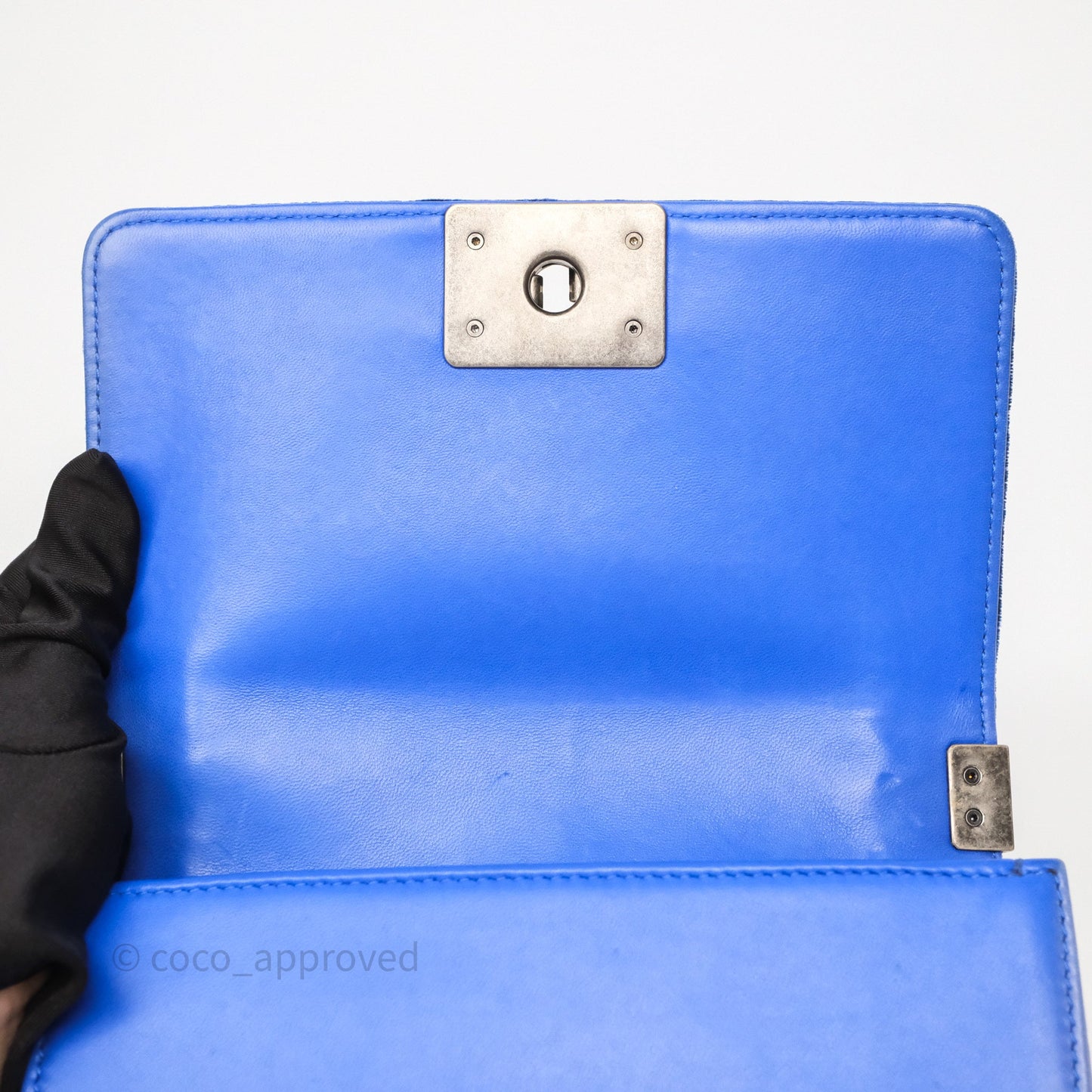 Chanel Quilted Small Boy Blue Velvet Ruthenium Hardware