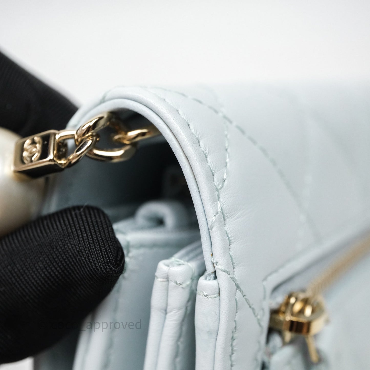 Chanel Quilted Large Pearl Mini Wallet On Chain WOC Blue Lambskin Gold Hardware