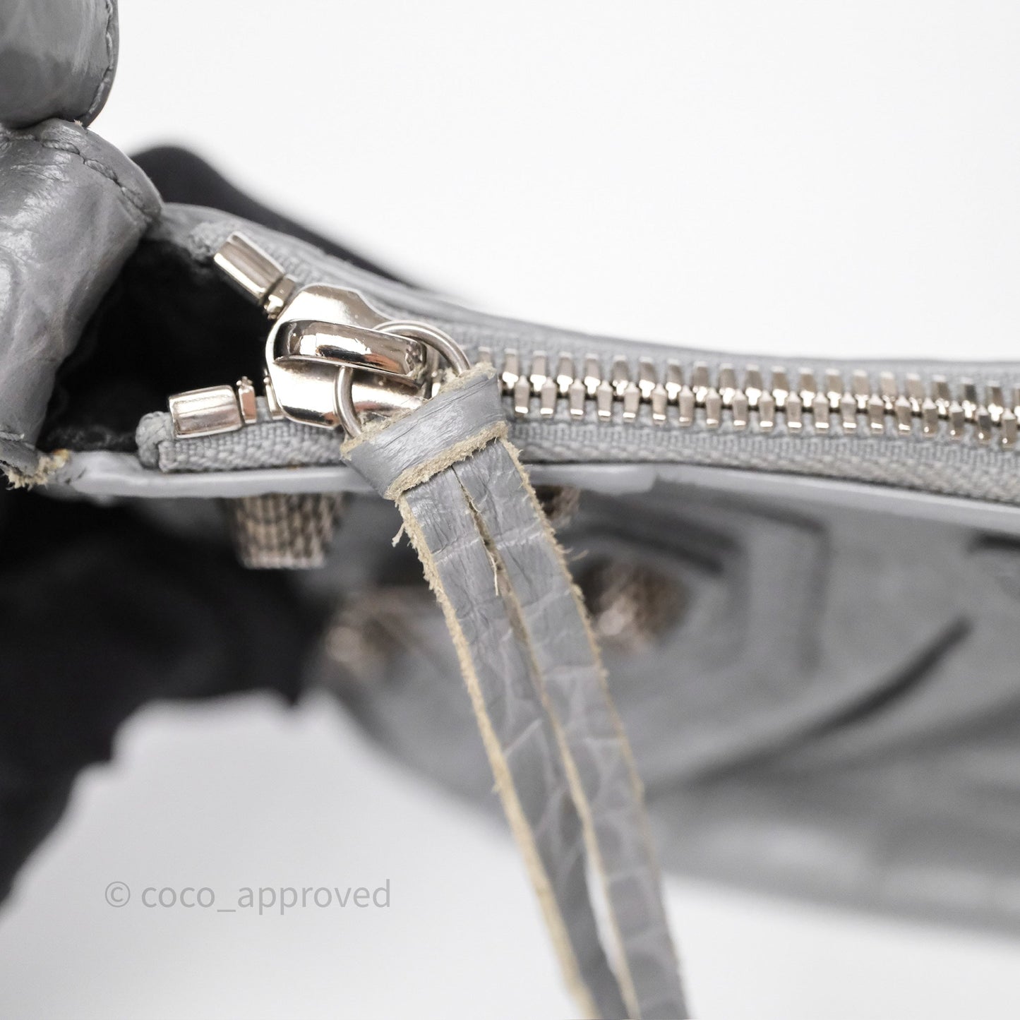 Balenciaga XS Le Cagole Shoulder Bag Grey Croc Embossed Leather