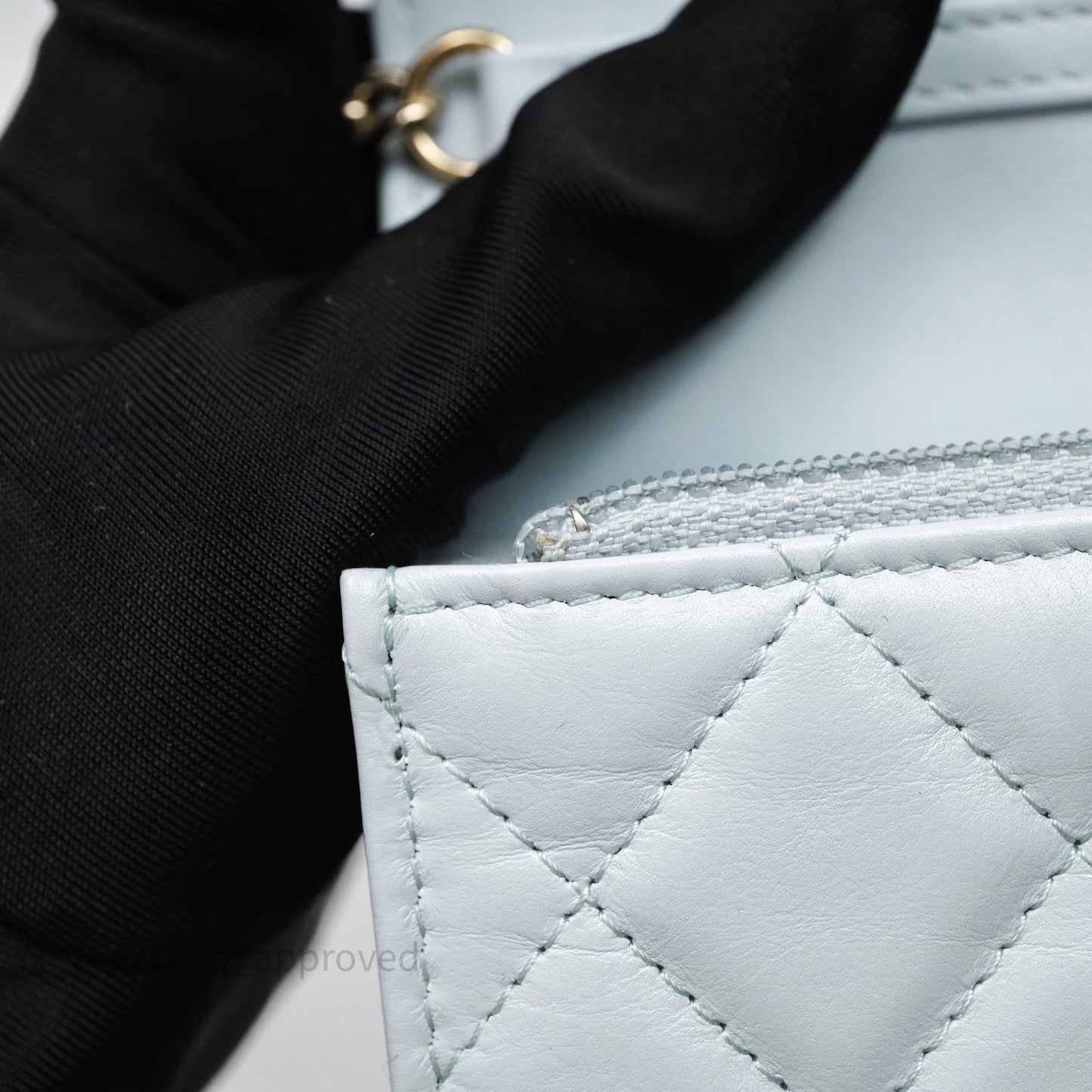 Chanel Quilted Large Pearl Mini Wallet On Chain WOC Blue Lambskin Gold Hardware