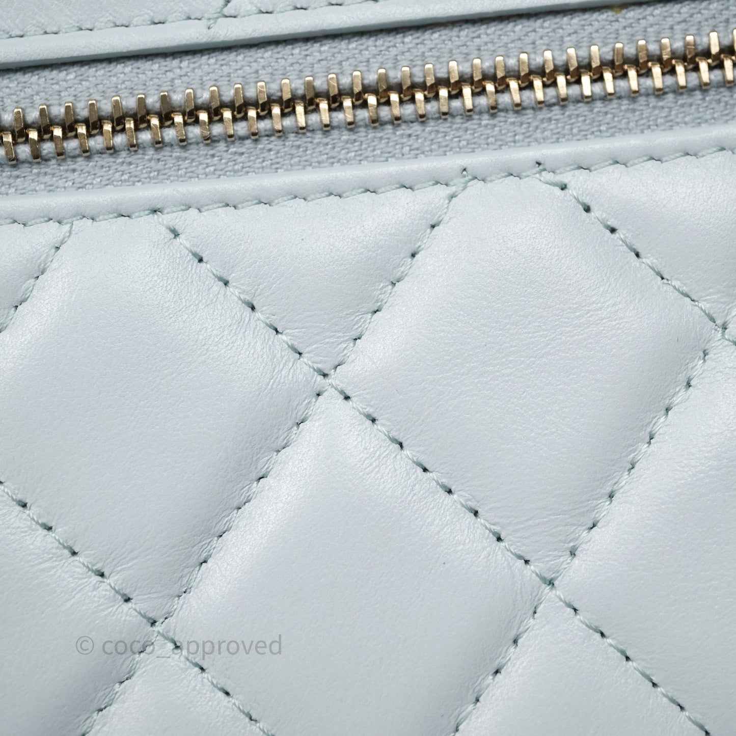 Chanel Quilted Large Pearl Mini Wallet On Chain WOC Blue Lambskin Gold Hardware