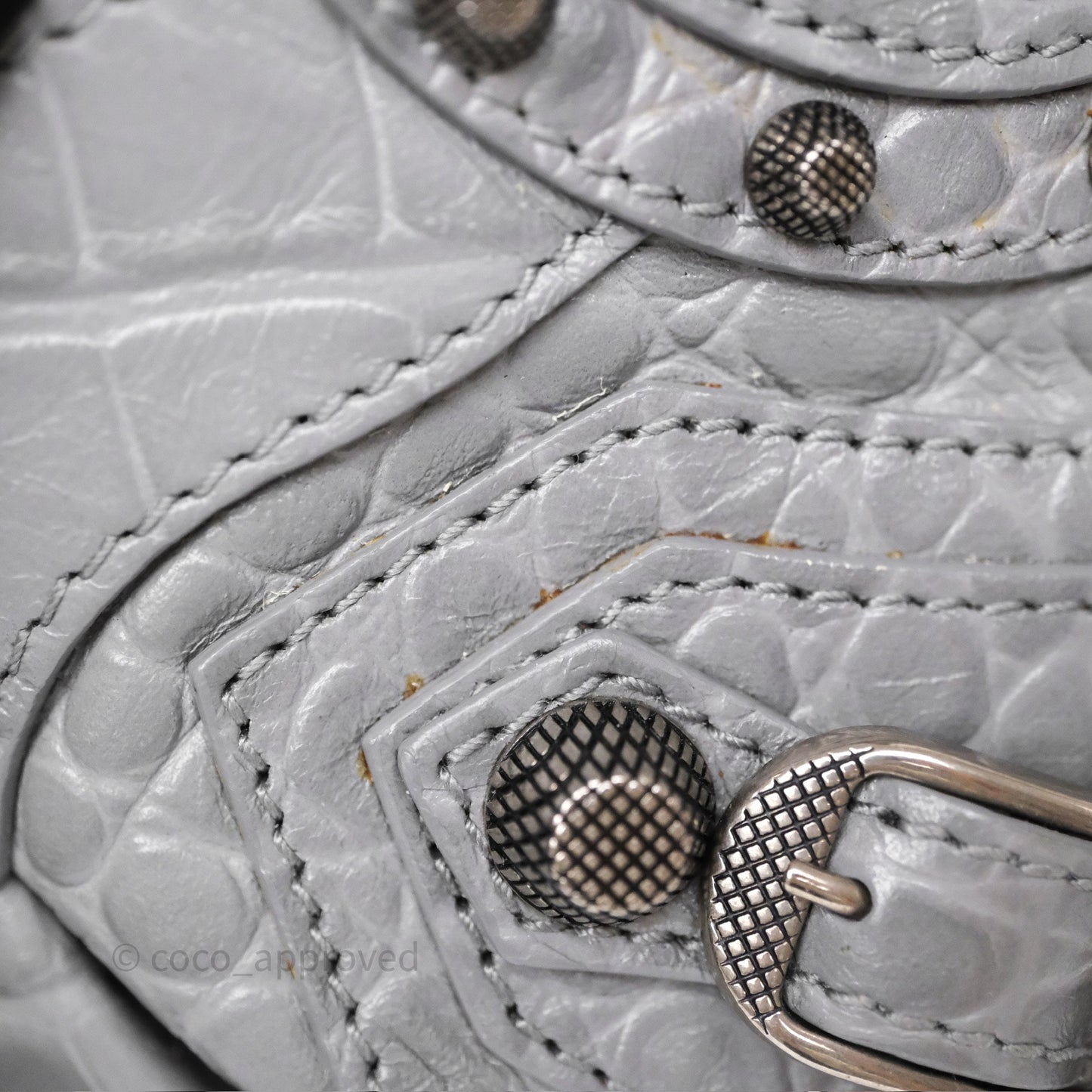 Balenciaga XS Le Cagole Shoulder Bag Grey Croc Embossed Leather