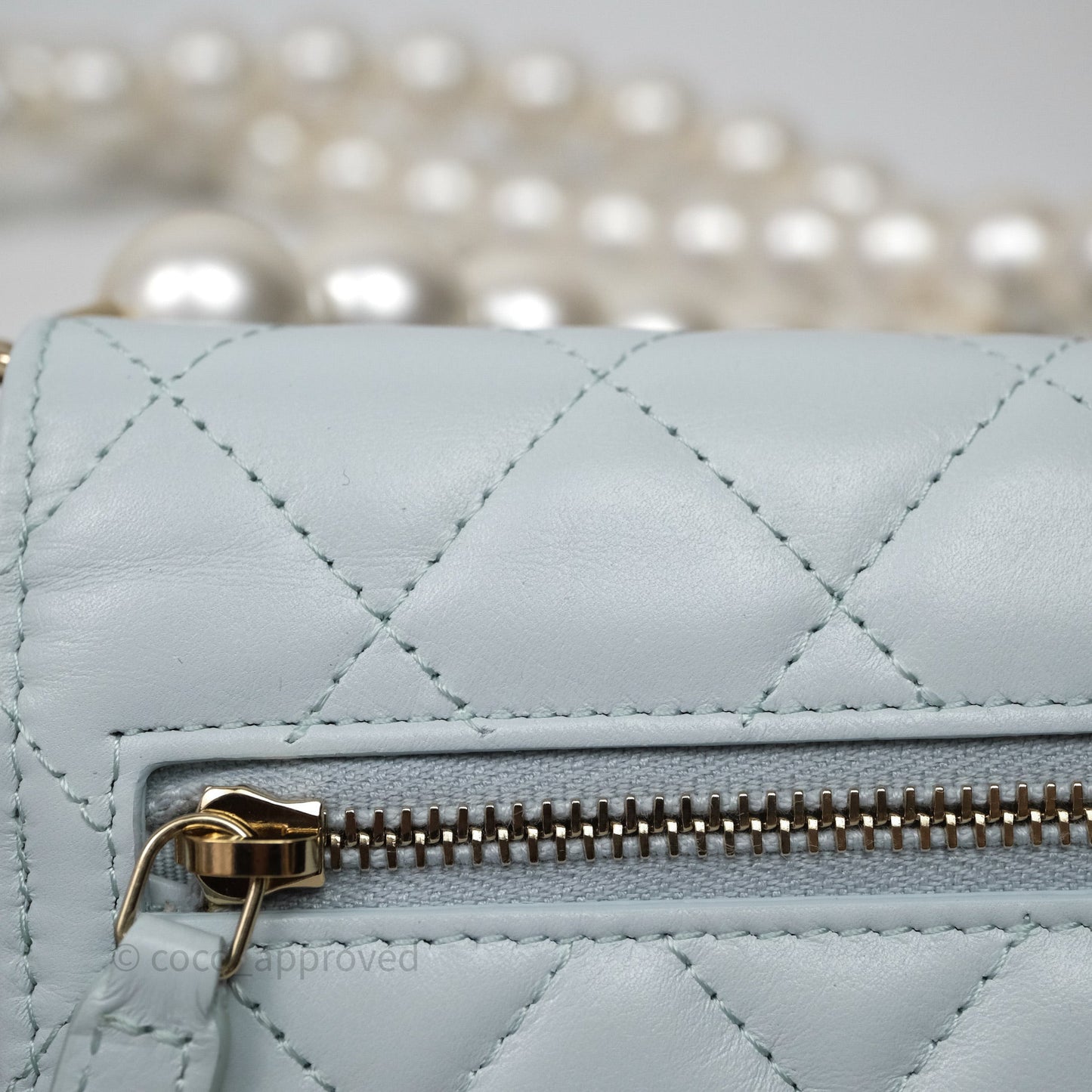 Chanel Quilted Large Pearl Mini Wallet On Chain WOC Blue Lambskin Gold Hardware