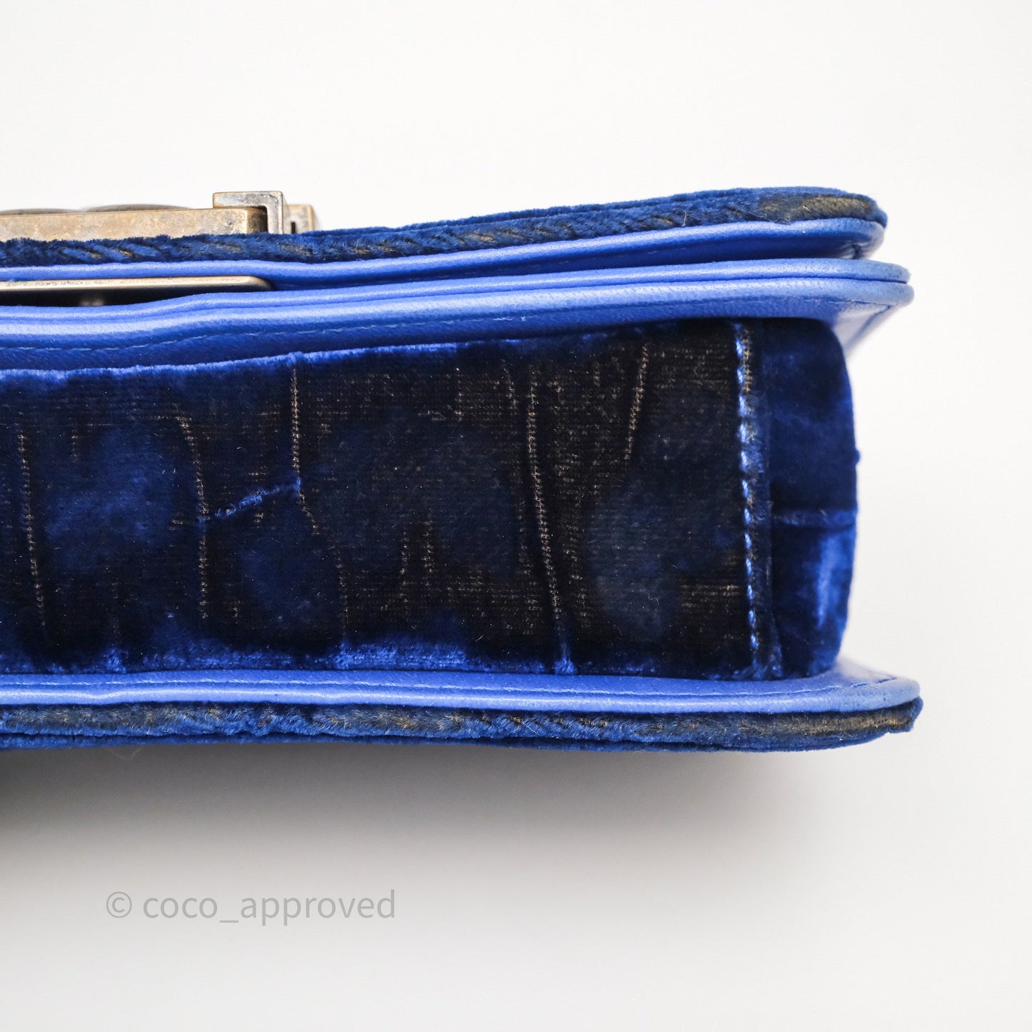 Chanel Quilted Small Boy Blue Velvet Ruthenium Hardware