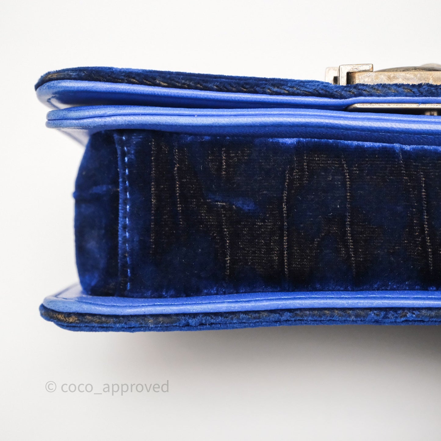 Chanel Quilted Small Boy Blue Velvet Ruthenium Hardware