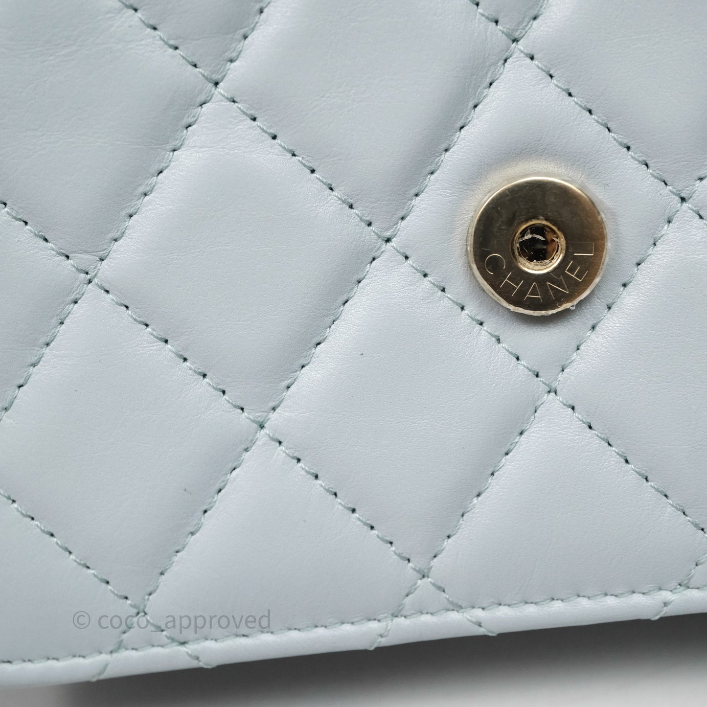 Chanel Quilted Large Pearl Mini Wallet On Chain WOC Blue Lambskin Gold Hardware