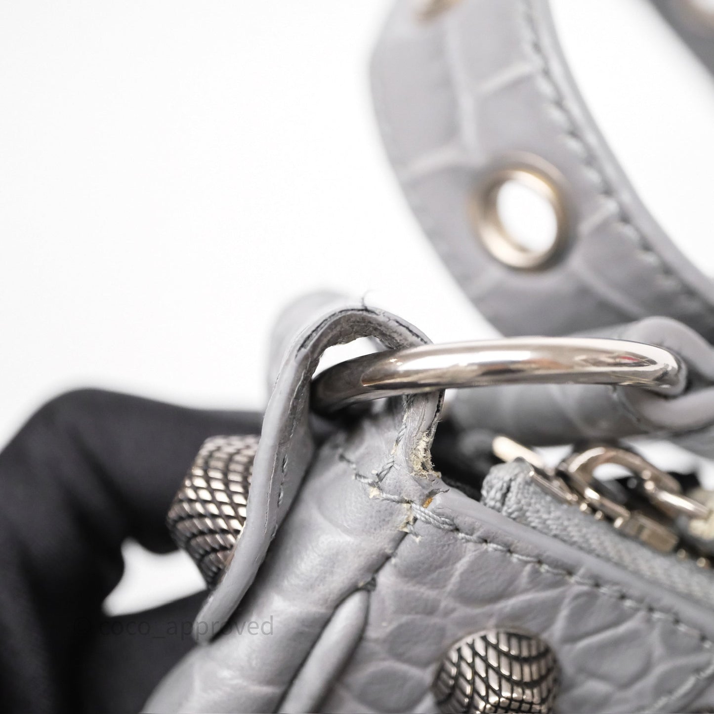 Balenciaga XS Le Cagole Shoulder Bag Grey Croc Embossed Leather