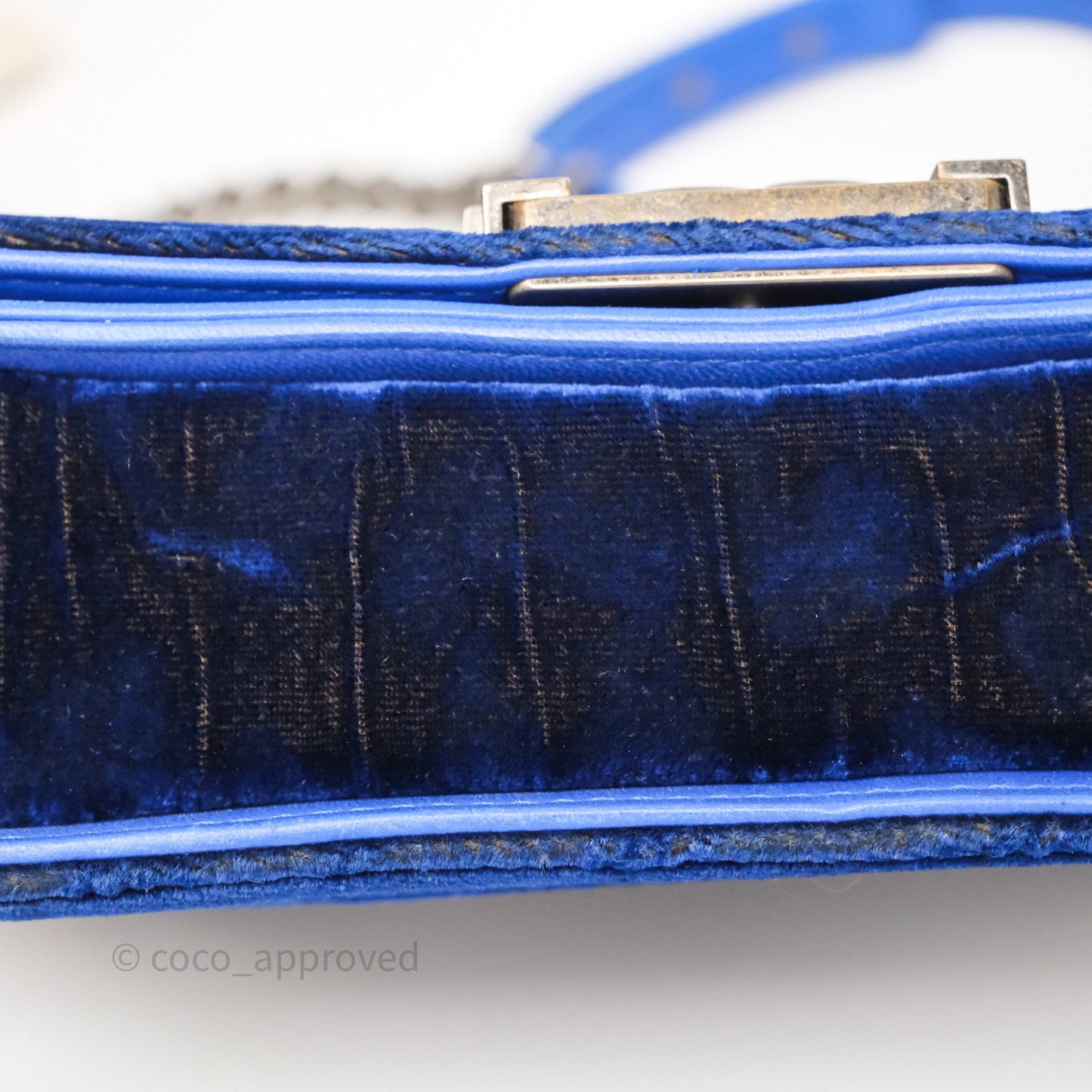 Chanel Quilted Small Boy Blue Velvet Ruthenium Hardware