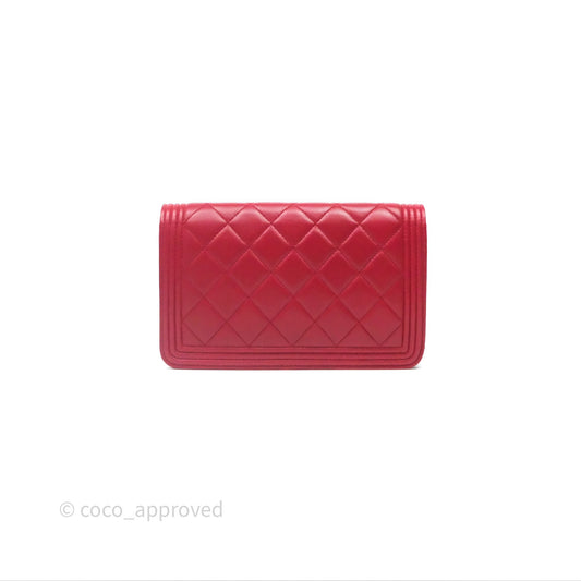 Chanel Boy Wallet on Chain WOC Red Lambskin Dark Silver Hardware