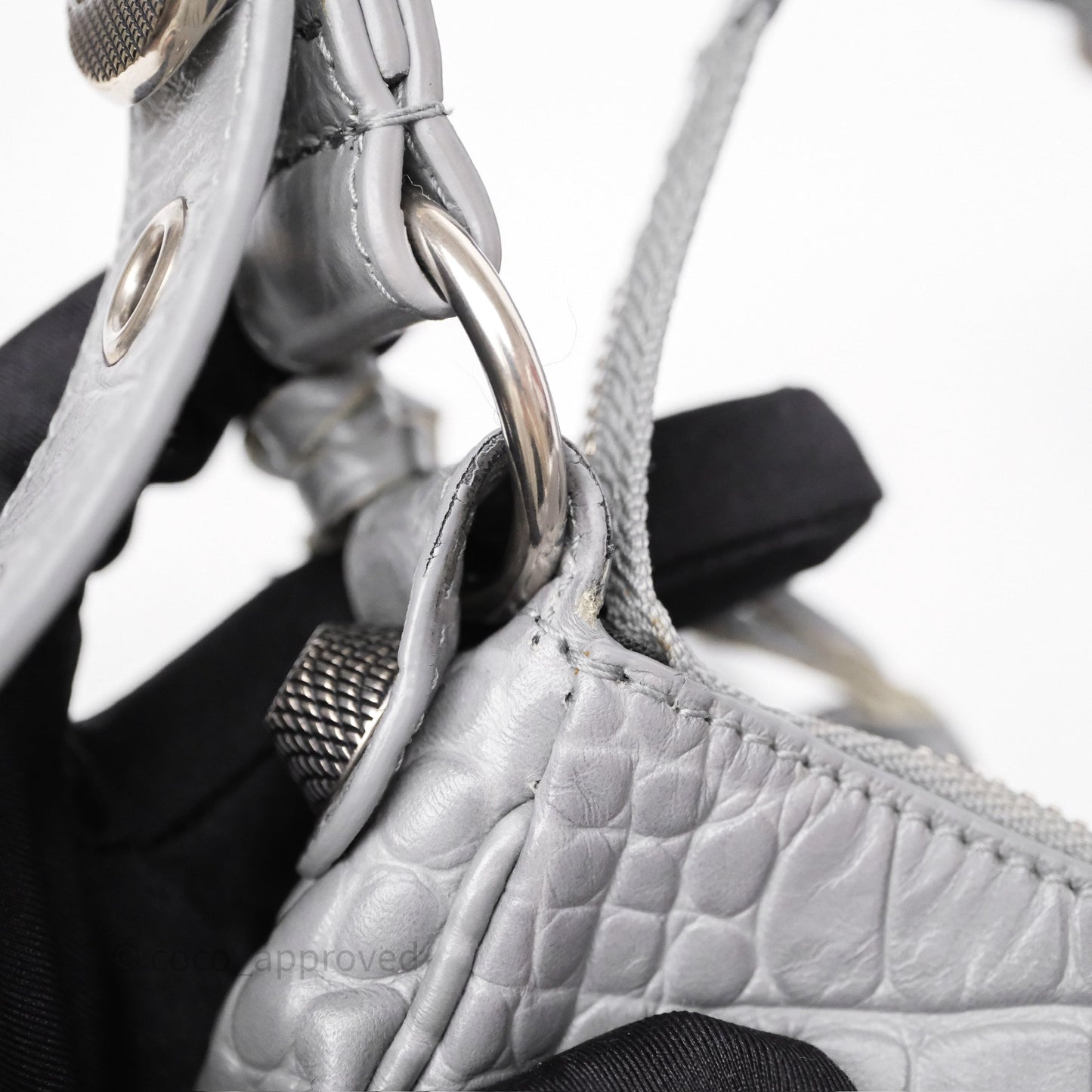 Balenciaga XS Le Cagole Shoulder Bag Grey Croc Embossed Leather
