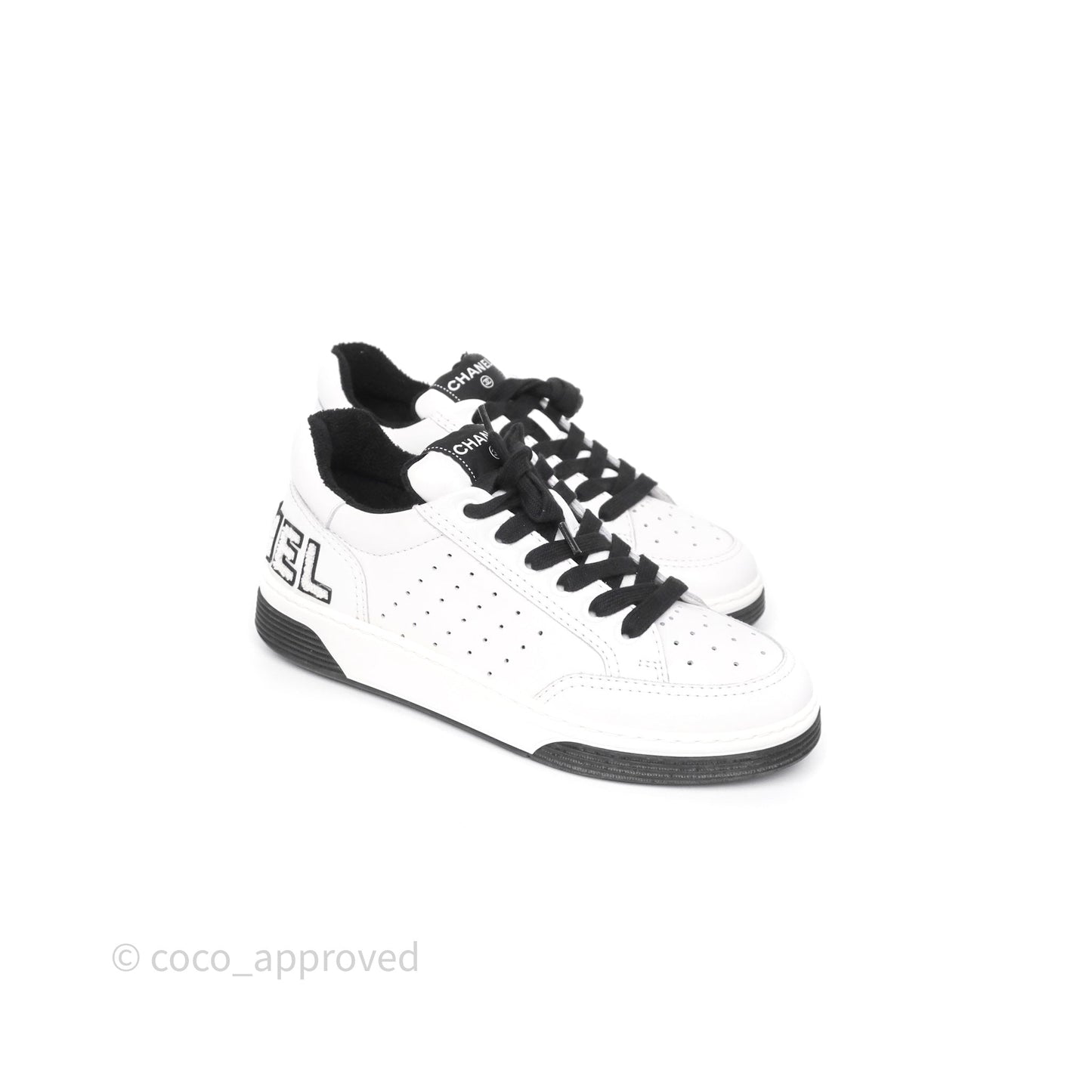 Chanel Logo Sneakers White Calfskin Size 37.5
