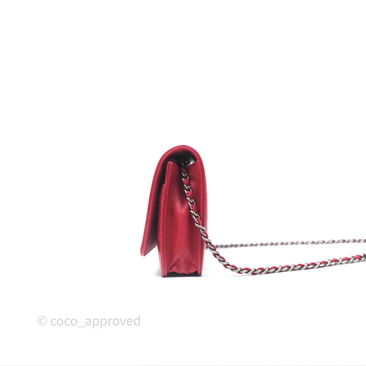 Chanel Boy Wallet on Chain WOC Red Lambskin Dark Silver Hardware