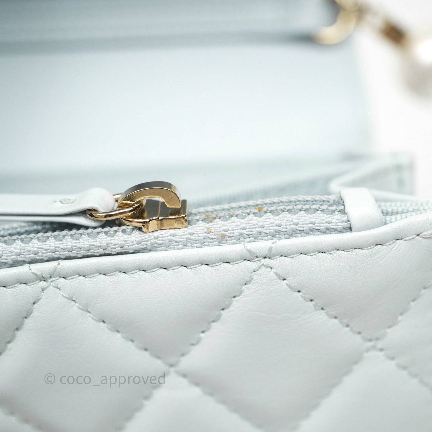 Chanel Quilted Large Pearl Mini Wallet On Chain WOC Blue Lambskin Gold Hardware