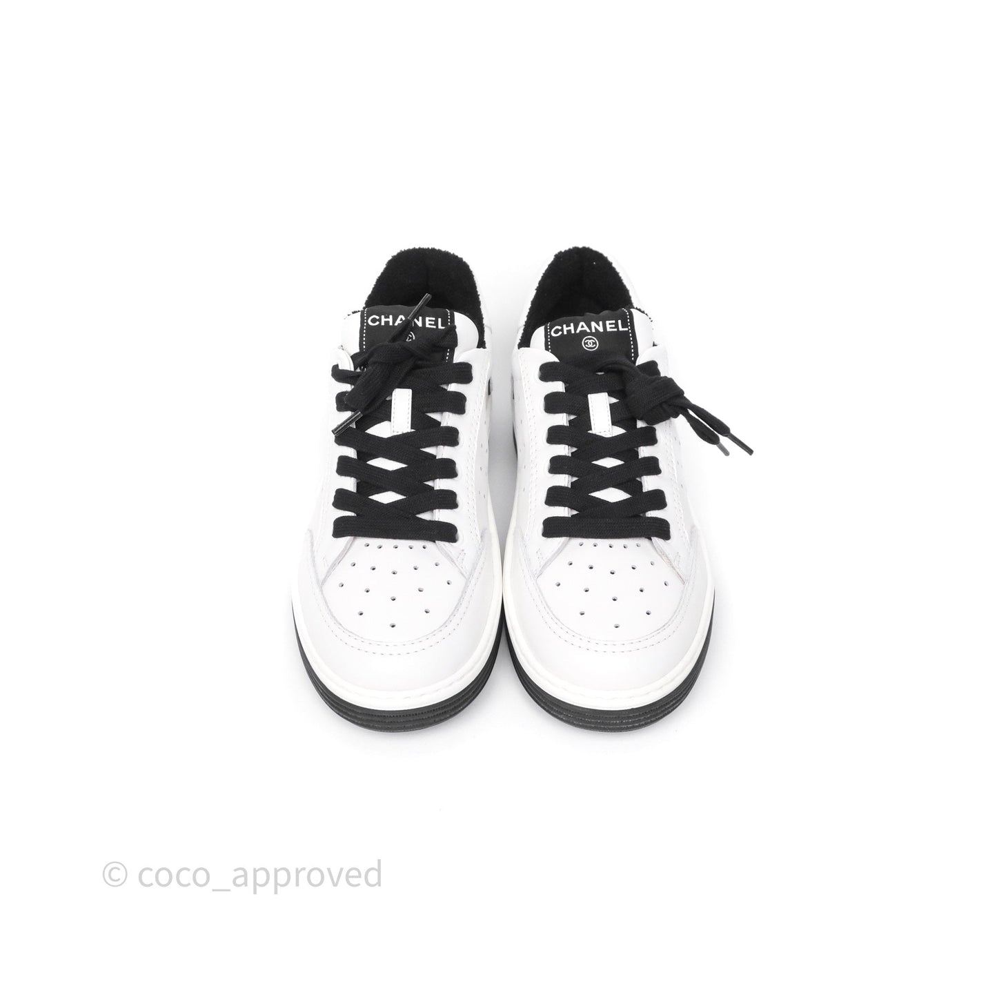 Chanel Logo Sneakers White Calfskin Size 37.5