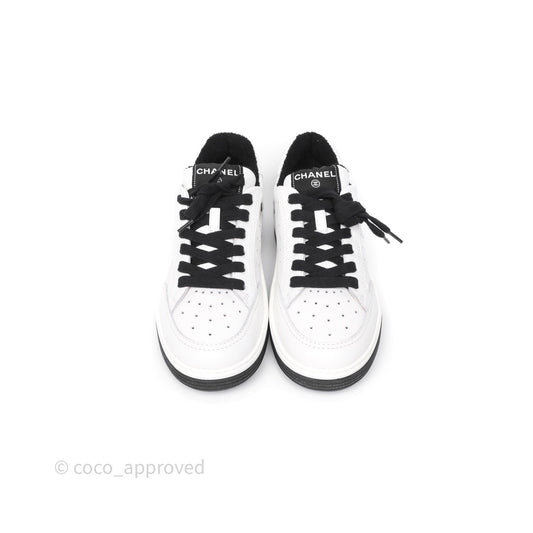 Chanel Logo Sneakers White Calfskin Size 37.5