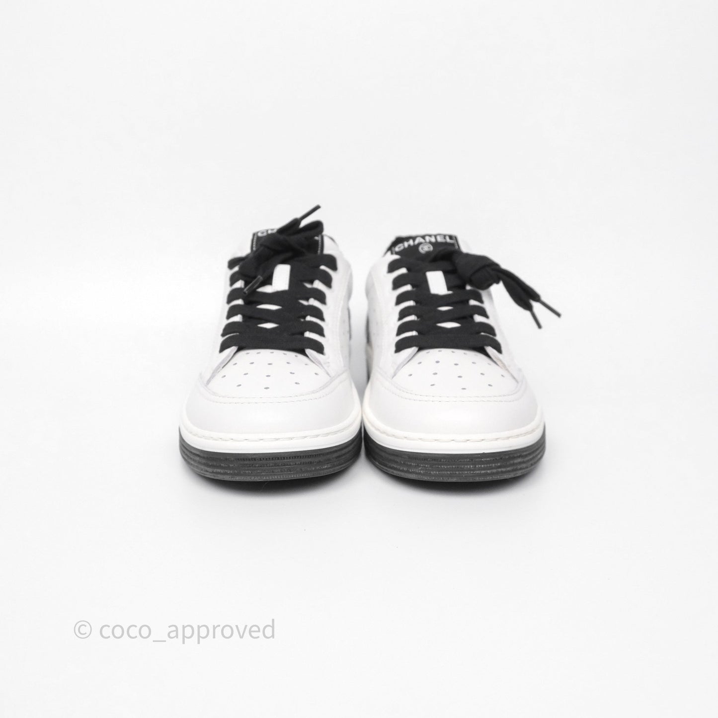 Chanel Logo Sneakers White Calfskin Size 37.5