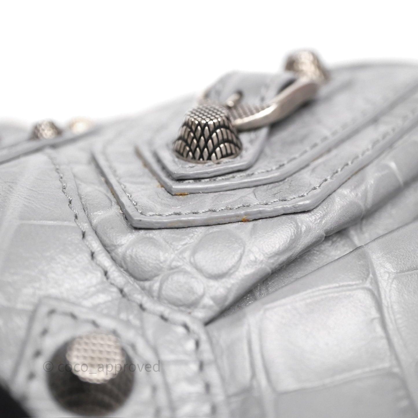 Balenciaga XS Le Cagole Shoulder Bag Grey Croc Embossed Leather