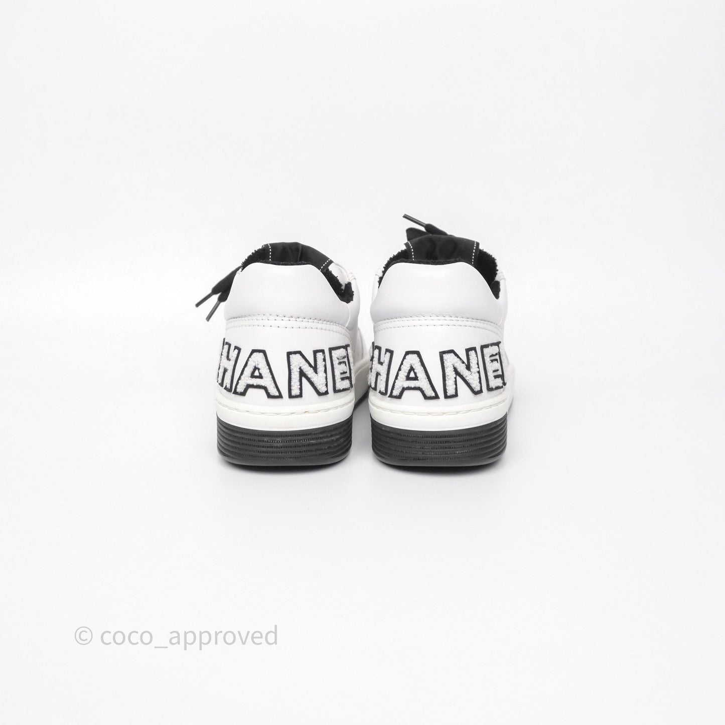 Chanel Logo Sneakers White Calfskin Size 37.5
