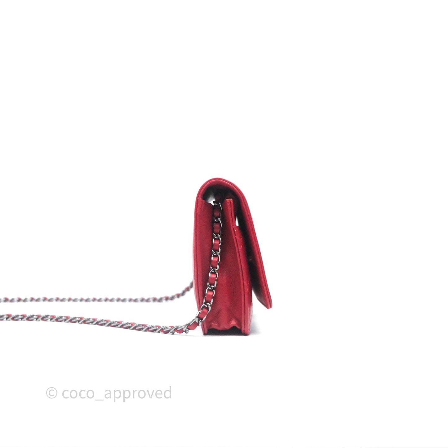 Chanel Boy Wallet on Chain WOC Red Lambskin Dark Silver Hardware