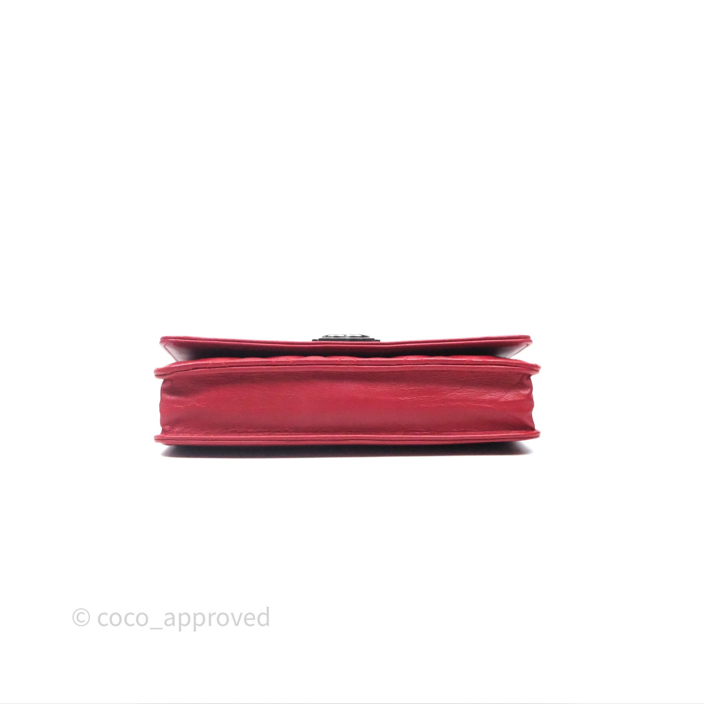 Chanel Boy Wallet on Chain WOC Red Lambskin Dark Silver Hardware