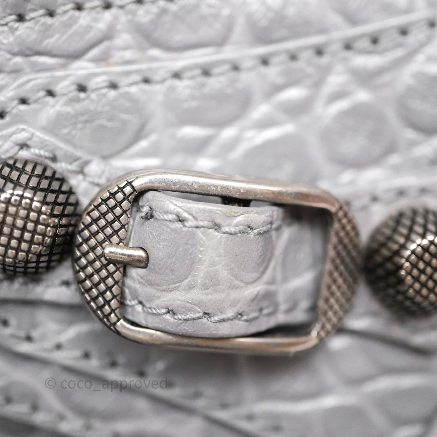 Balenciaga XS Le Cagole Shoulder Bag Grey Croc Embossed Leather