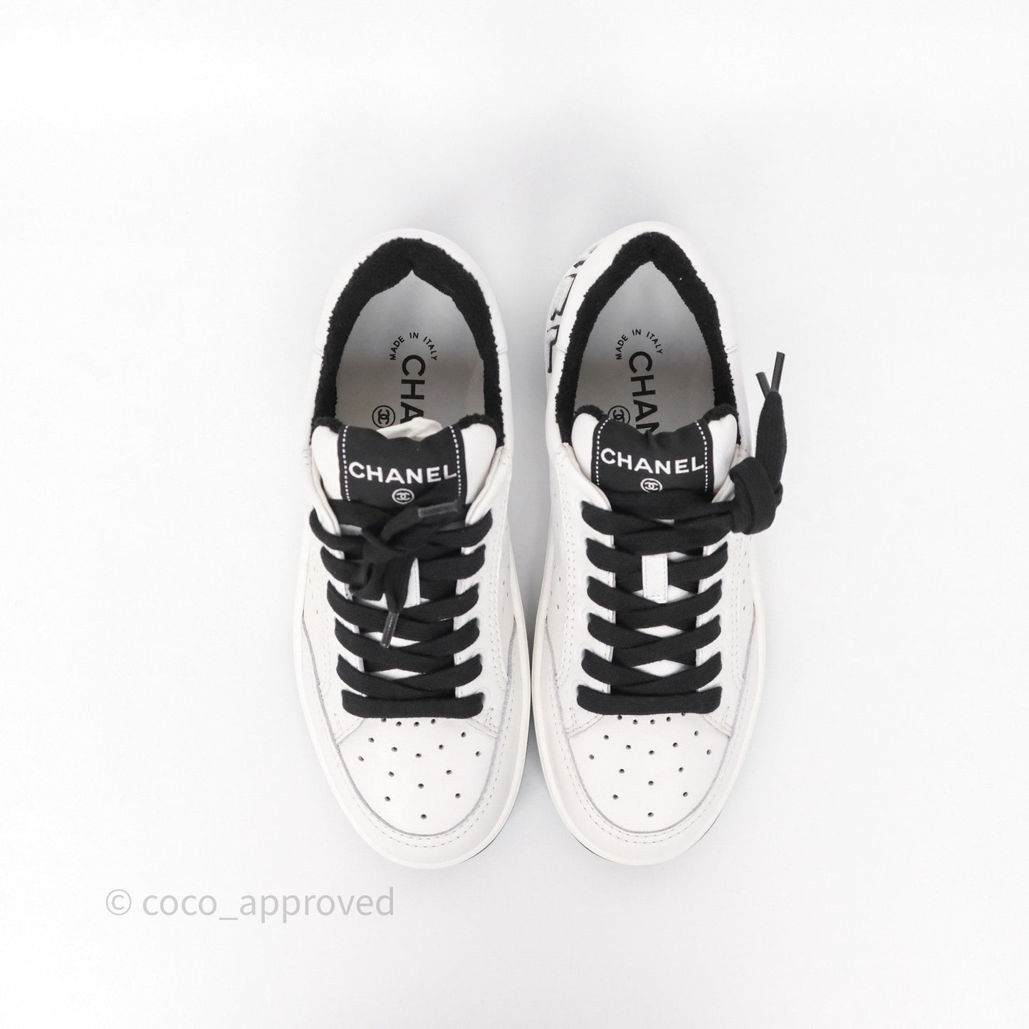 Chanel Logo Sneakers White Calfskin Size 37.5