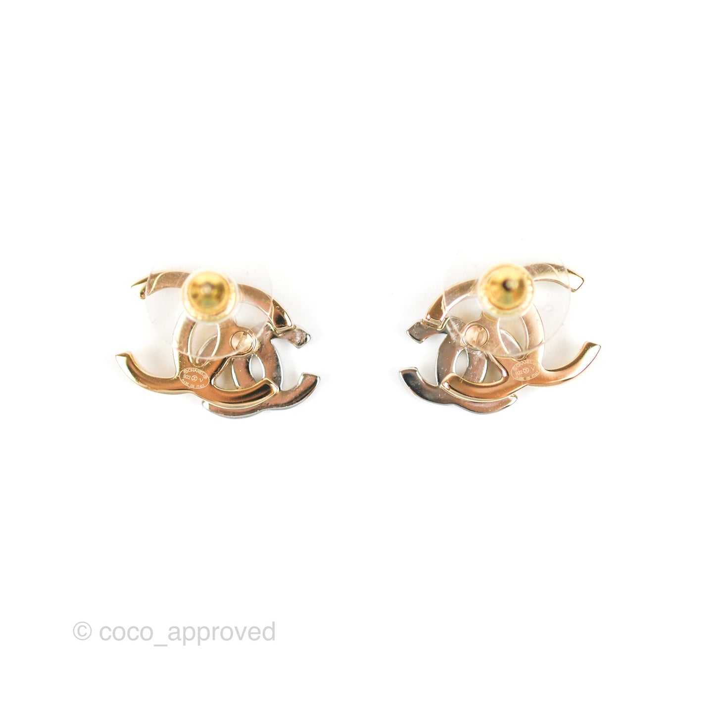 Chanel Double Crystal CC Earrings Silver & Gold Tone 21A