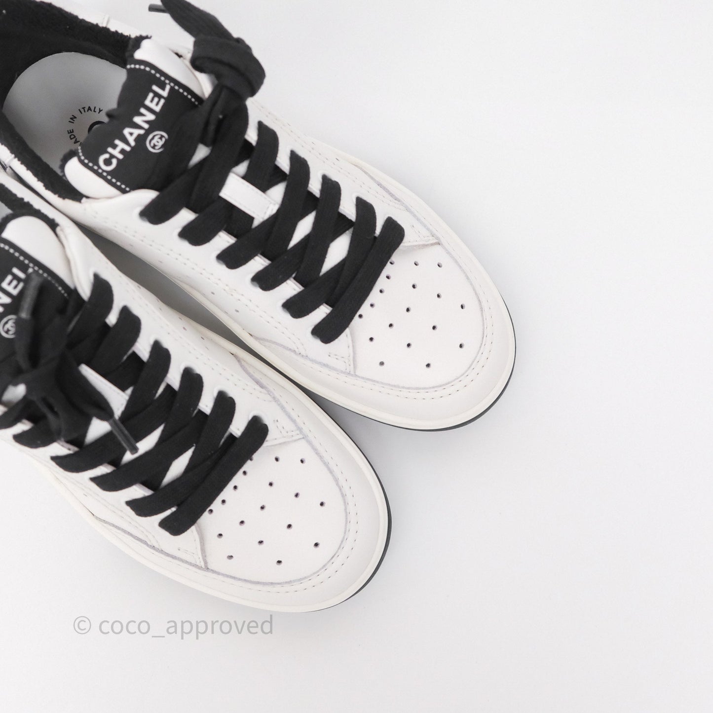 Chanel Logo Sneakers White Calfskin Size 37.5