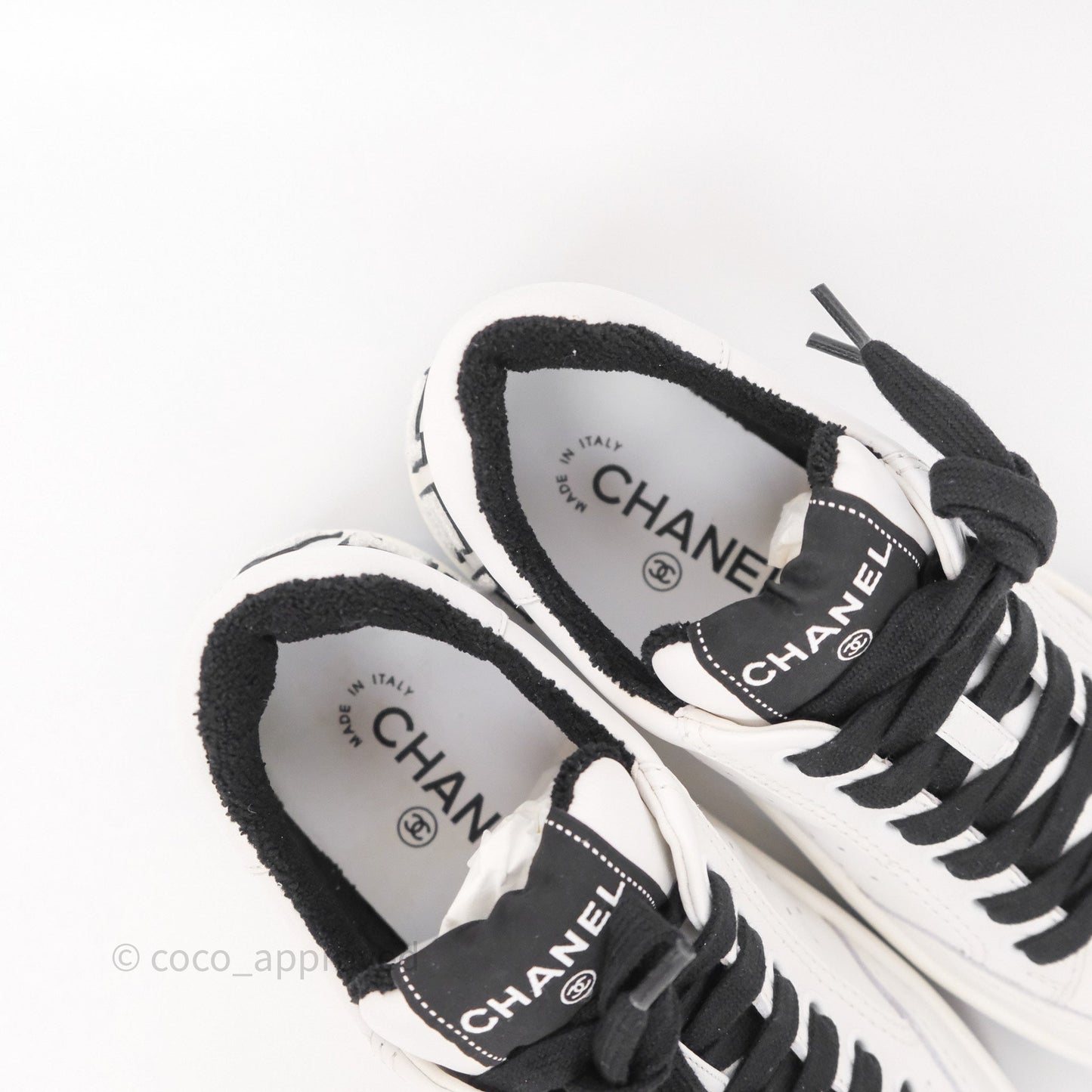Chanel Logo Sneakers White Calfskin Size 37.5