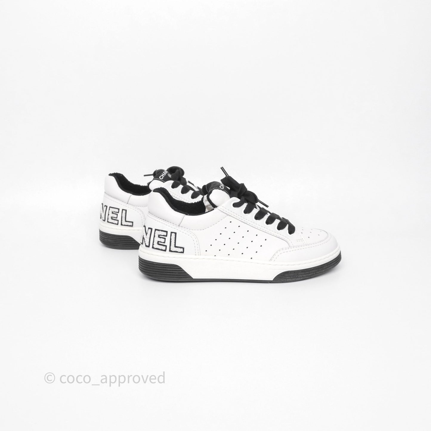 Chanel Logo Sneakers White Calfskin Size 37.5